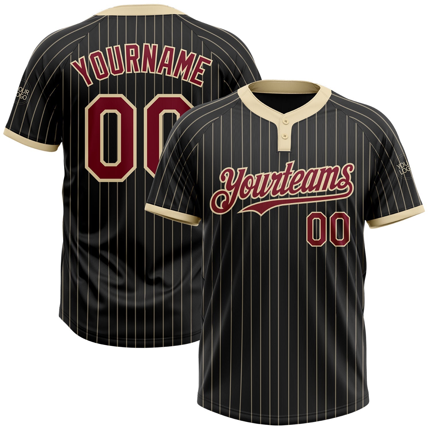 Custom Black Cream Pinstripe Crimson Two-Button Unisex Softball Jersey T-Shirts, Hoodie, Sweatshirt (Image 1)