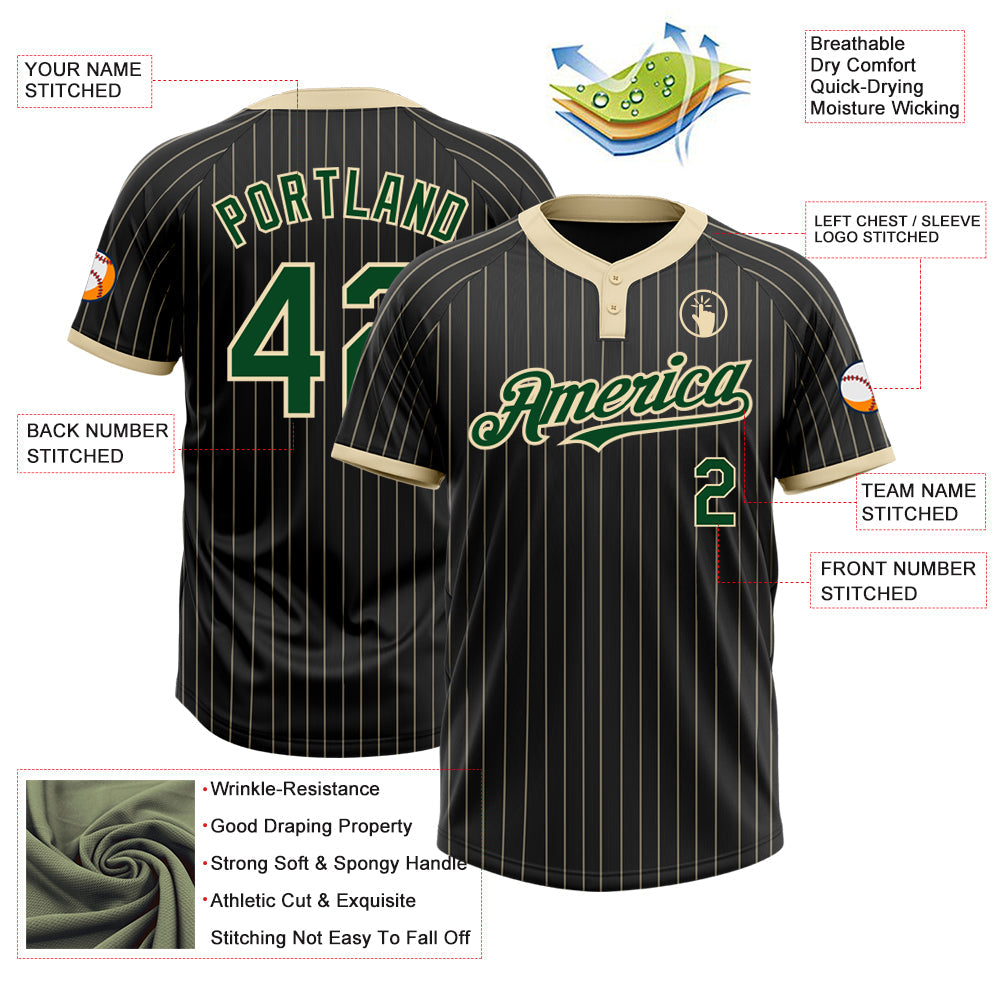 Custom Black Cream Pinstripe Green Two-Button Unisex Softball Jersey T-Shirts, Hoodie, Sweatshirt | WearSparks.com (Image 3)
