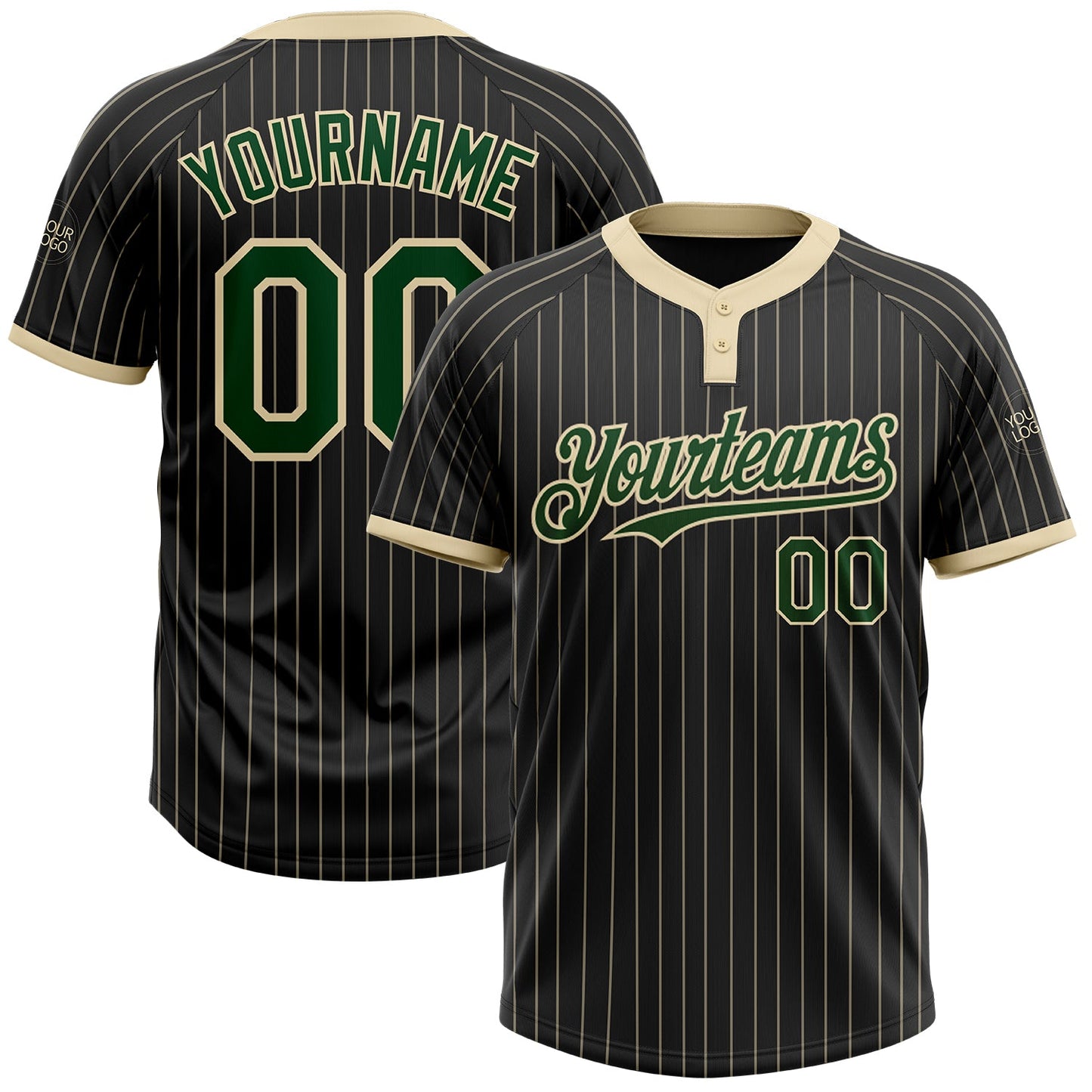 Custom Black Cream Pinstripe Green Two-Button Unisex Softball Jersey T-Shirts, Hoodie, Sweatshirt | WearSparks.com (Image 1)