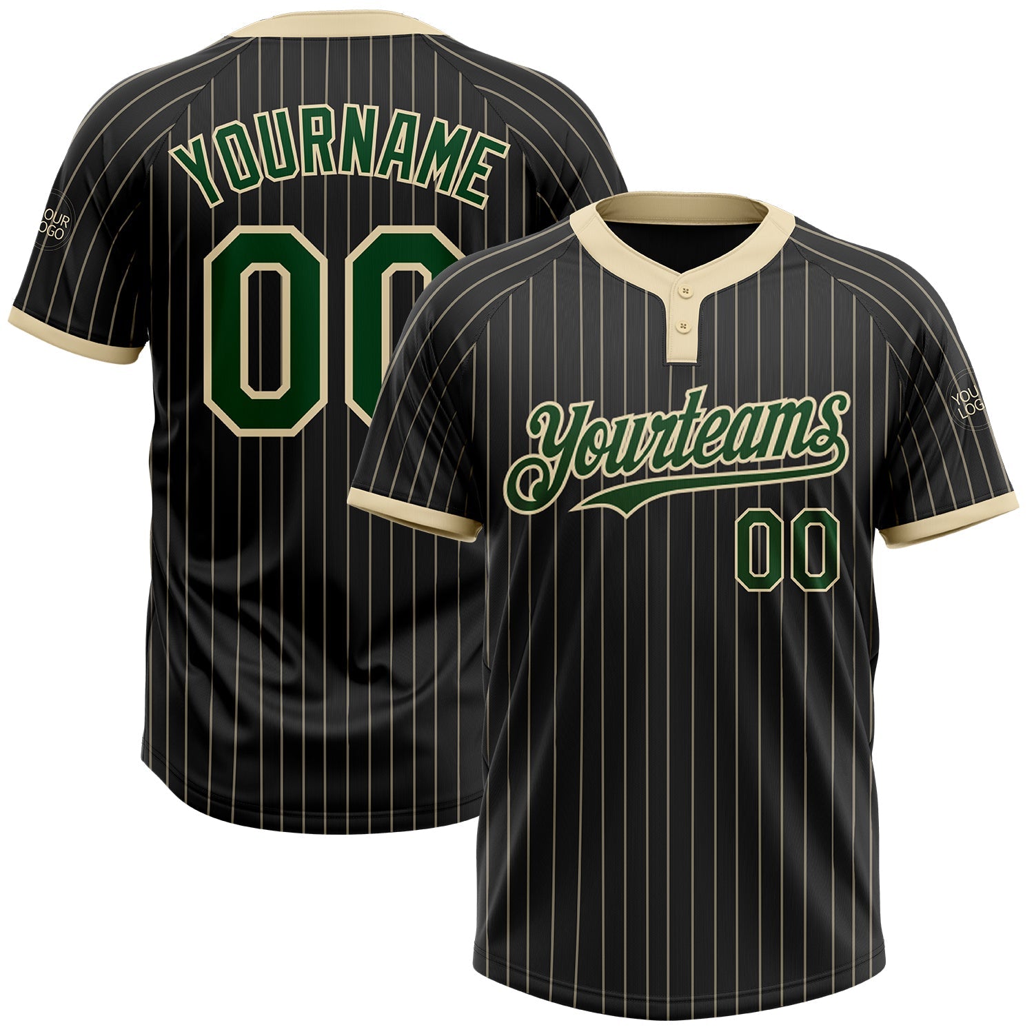 Custom Black Cream Pinstripe Green Two-Button Unisex Softball Jersey T-Shirts, Hoodie, Sweatshirt | WearSparks.com (Image 1)