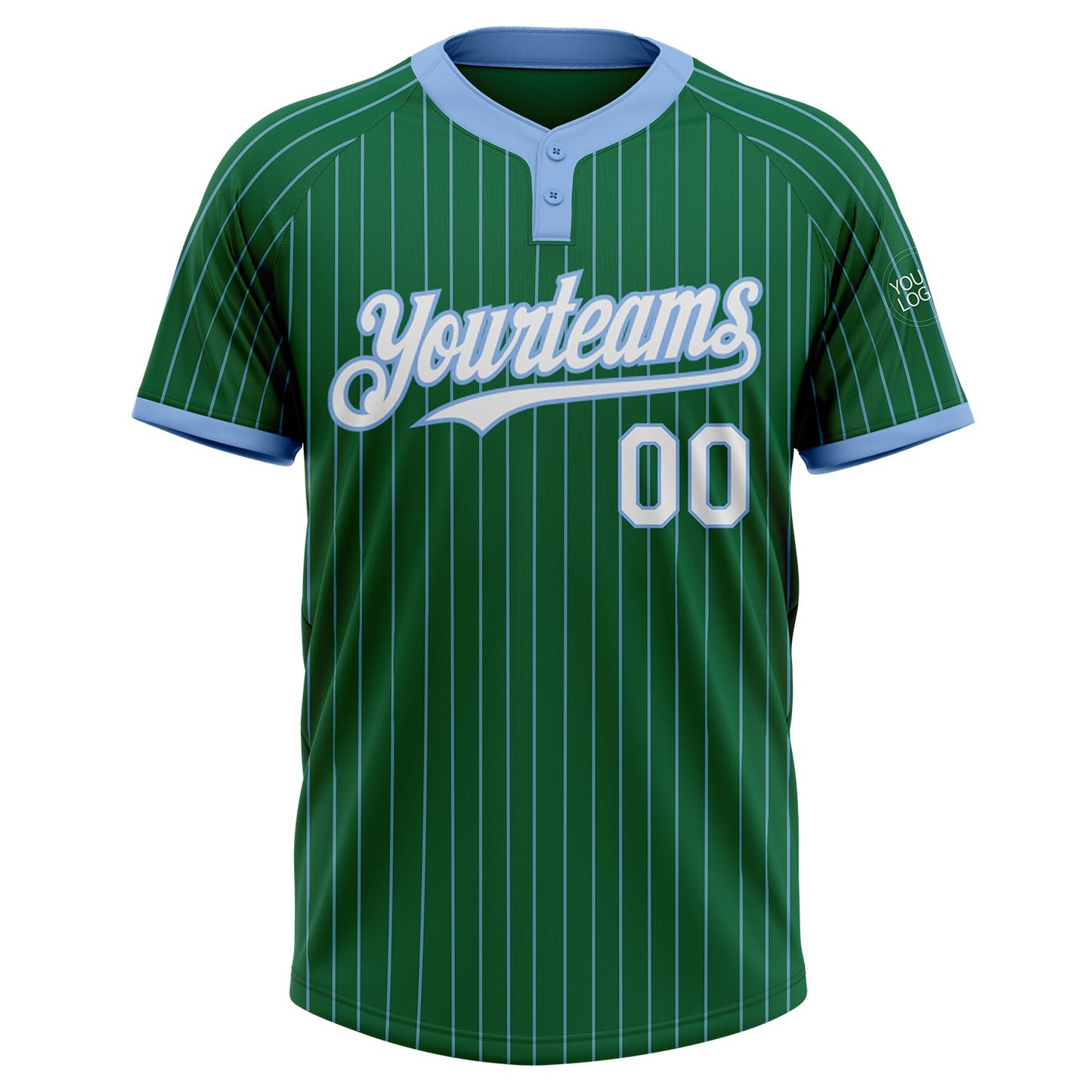Custom Kelly Green Light Blue Pinstripe White Two-Button Unisex Softball Jersey T-Shirts, Hoodie, Sweatshirt (Image 2)