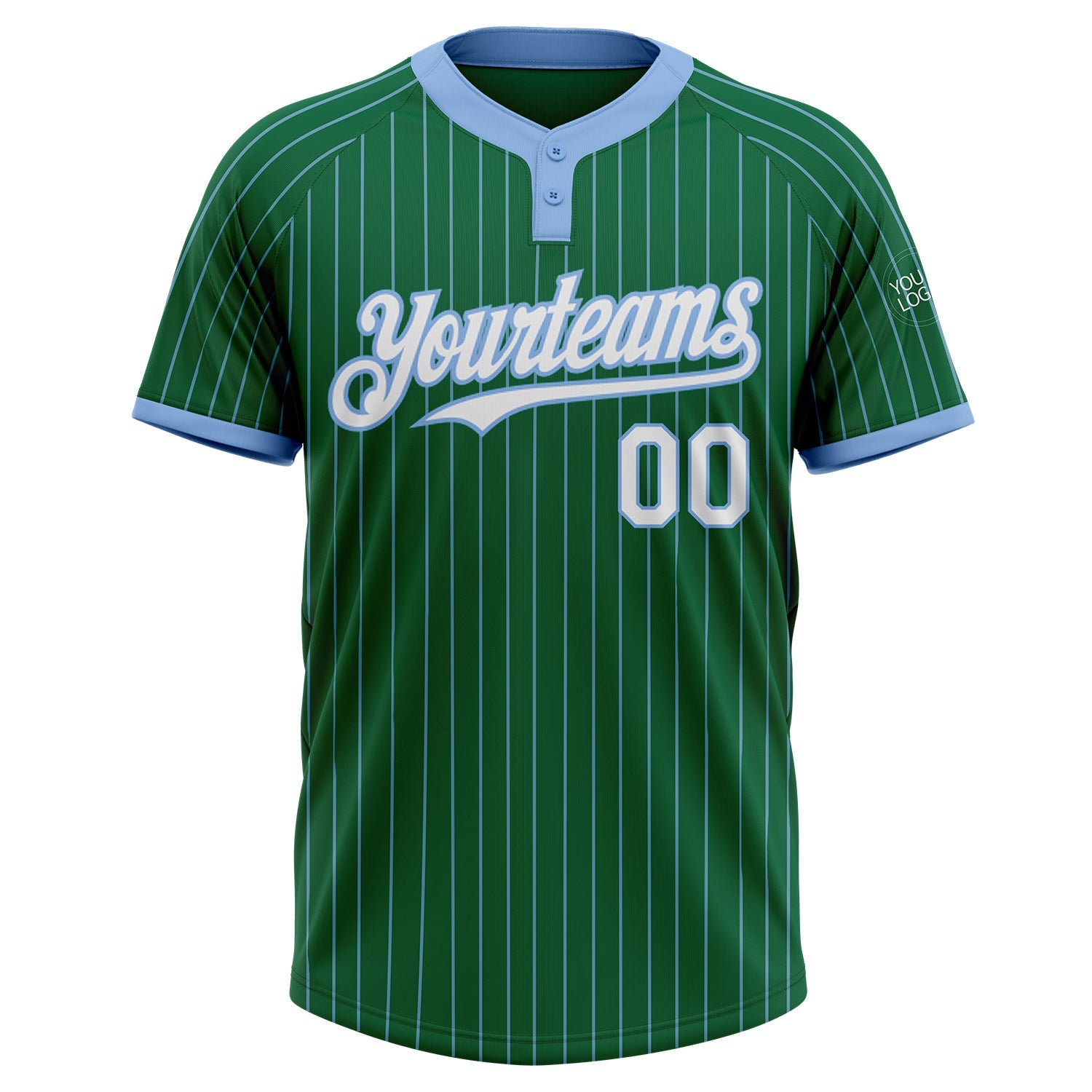 Custom Kelly Green Light Blue Pinstripe White Two-Button Unisex Softball Jersey T-Shirts, Hoodie, Sweatshirt (Image 2)