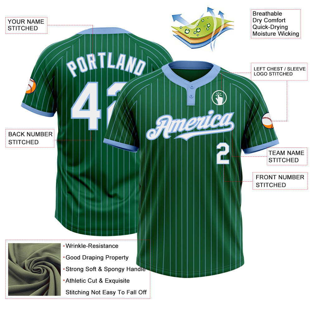 Custom Kelly Green Light Blue Pinstripe White Two-Button Unisex Softball Jersey T-Shirts, Hoodie, Sweatshirt (Image 3)