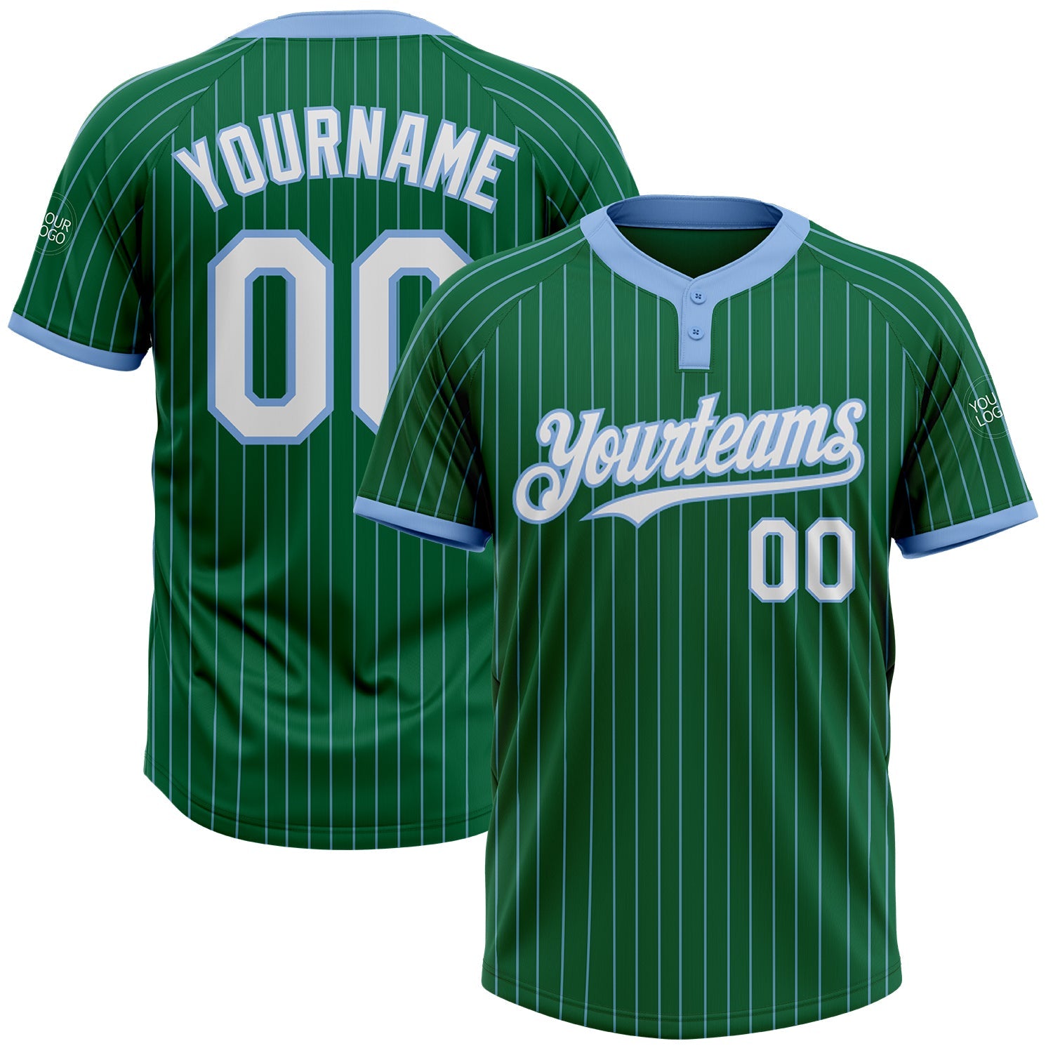 Custom Kelly Green Light Blue Pinstripe White Two-Button Unisex Softball Jersey T-Shirts, Hoodie, Sweatshirt (Image 1)
