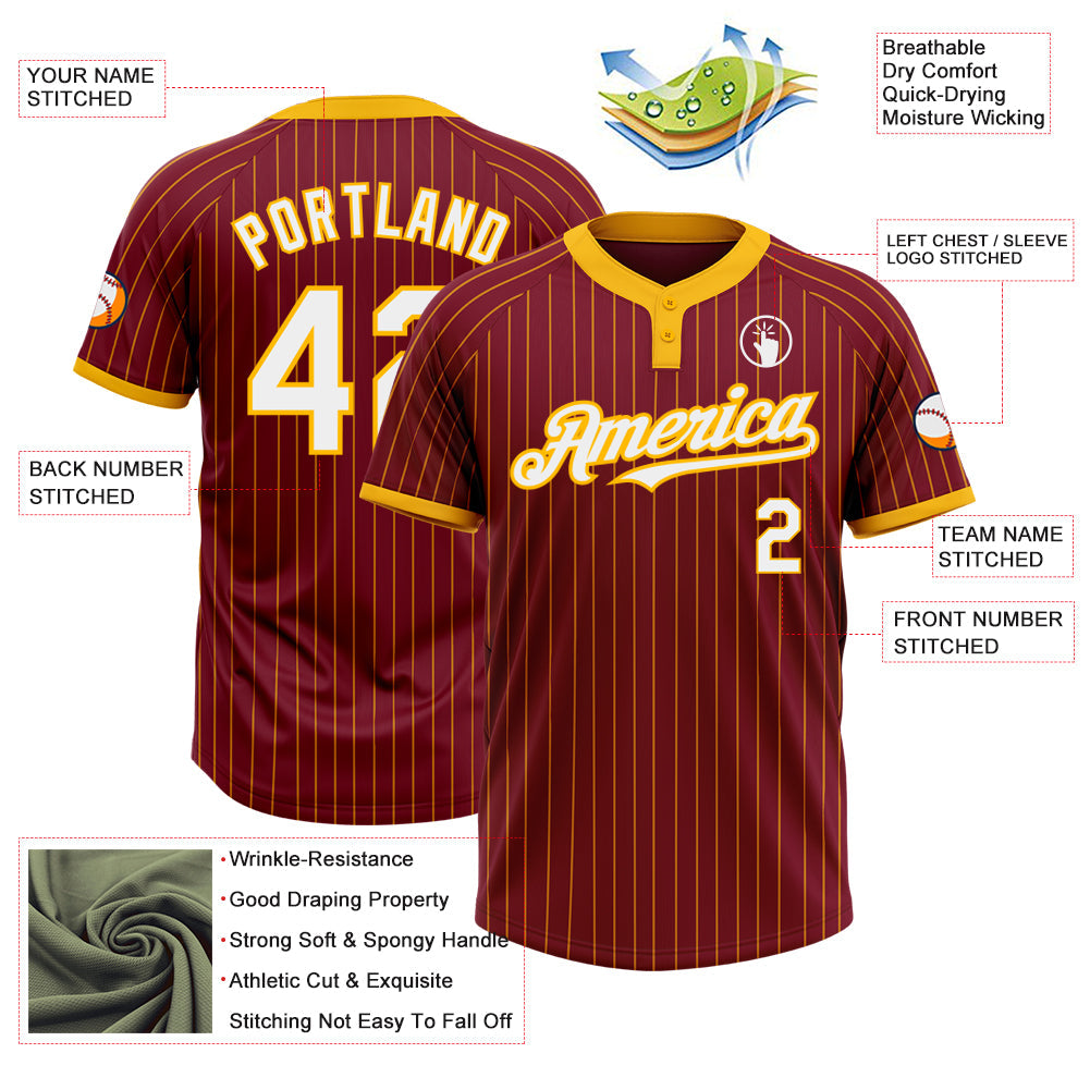 Custom Crimson Gold Pinstripe White Two-Button Unisex Softball Jersey T-Shirts, Hoodie, Sweatshirt | WearSparks.com (Image 3)