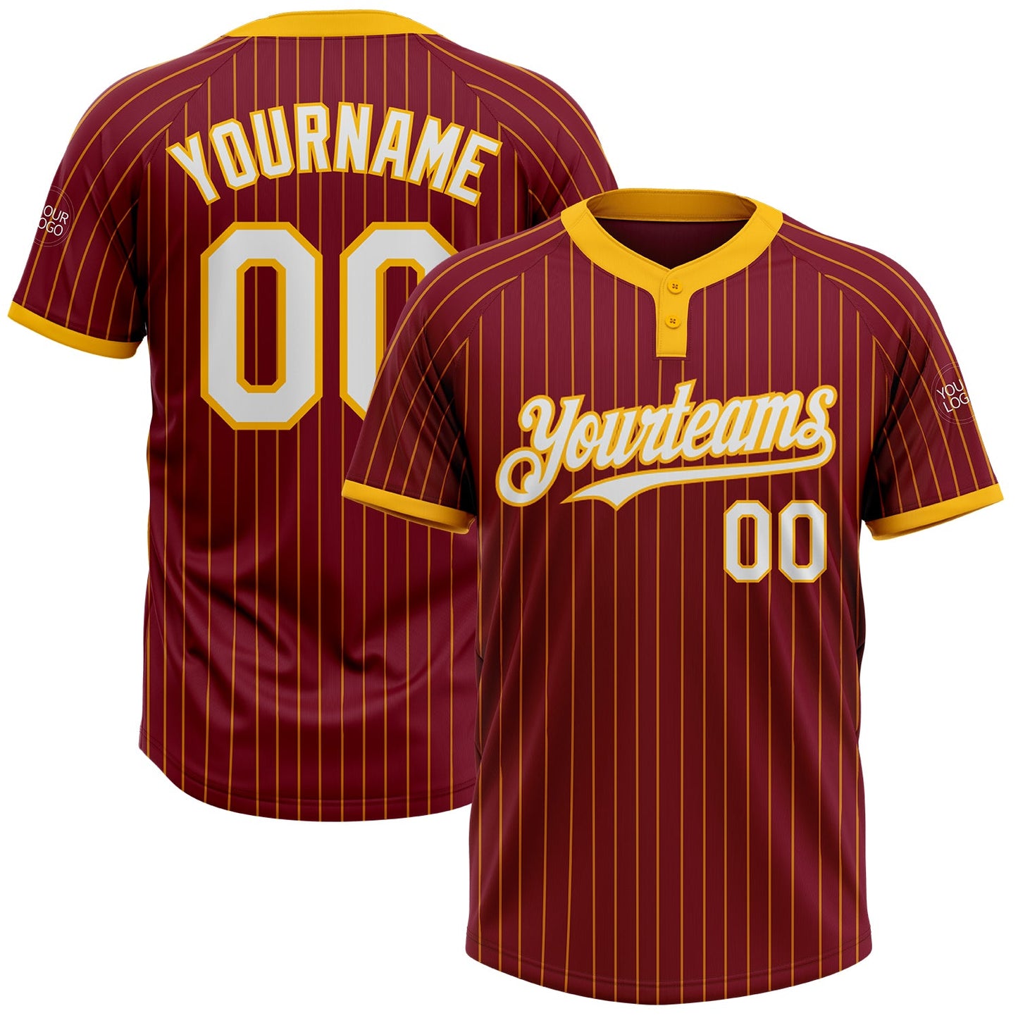 Custom Crimson Gold Pinstripe White Two-Button Unisex Softball Jersey T-Shirts, Hoodie, Sweatshirt | WearSparks.com (Image 1)