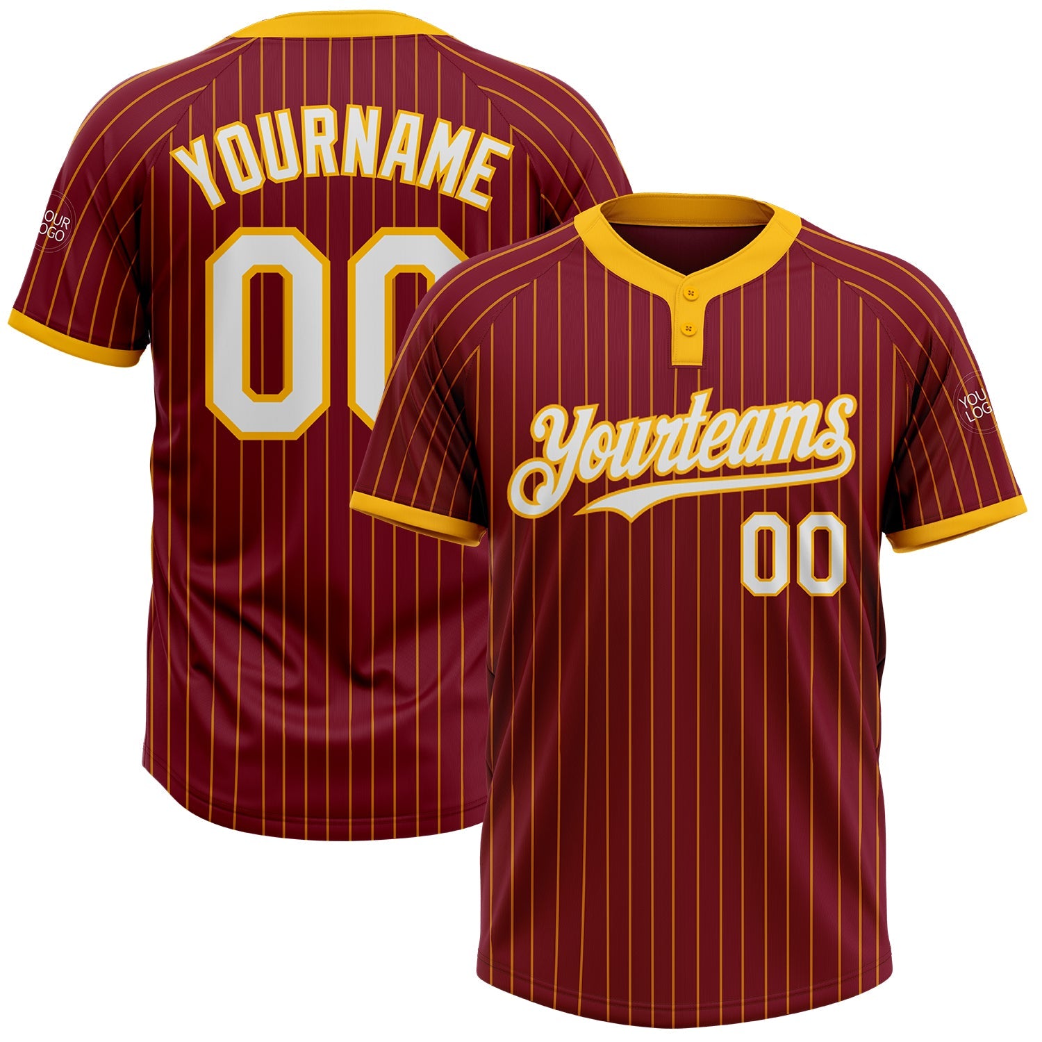 Custom Crimson Gold Pinstripe White Two-Button Unisex Softball Jersey T-Shirts, Hoodie, Sweatshirt | WearSparks.com (Image 1)