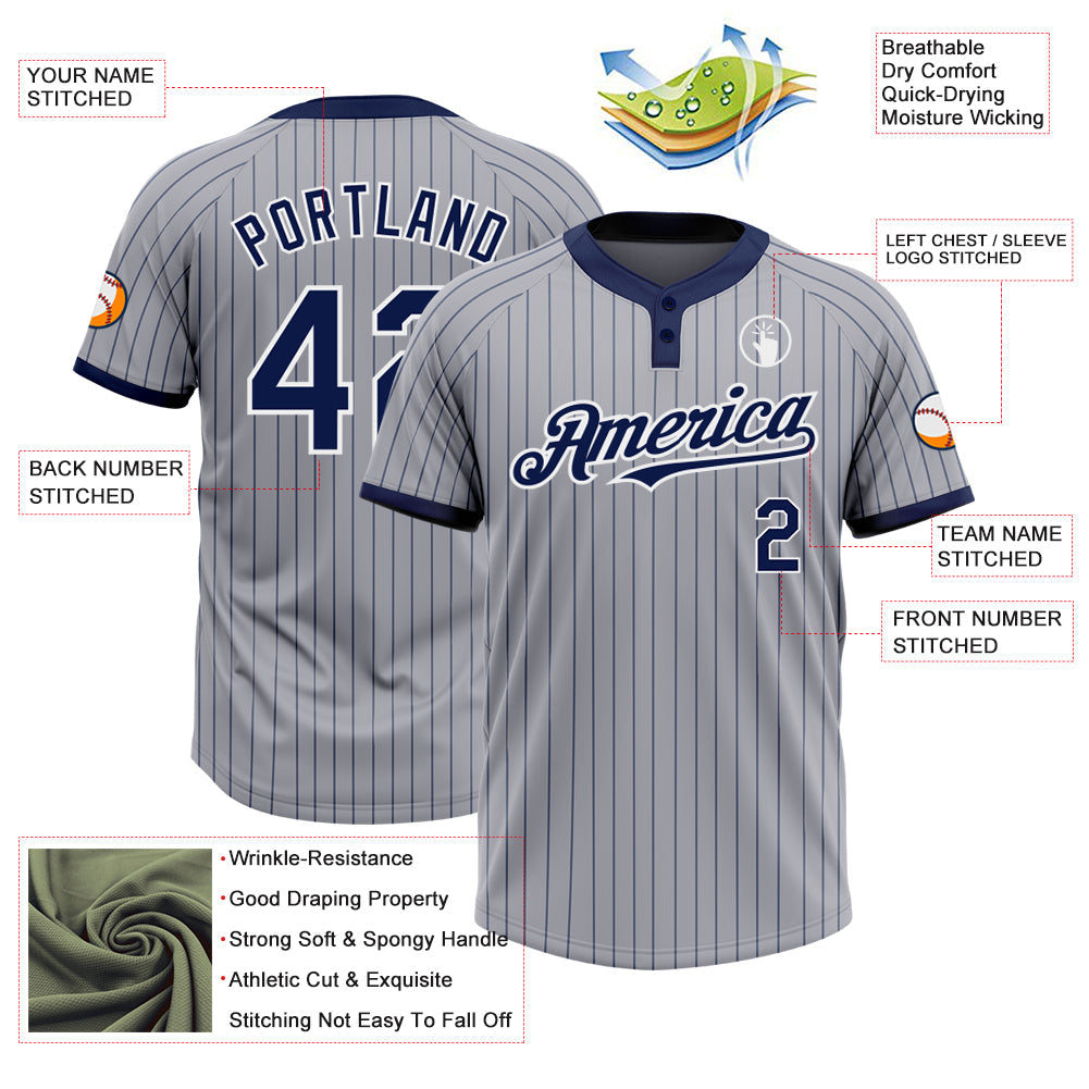 Custom Gray Navy Pinstripe White Two-Button Unisex Softball Jersey T-Shirts, Hoodie, Sweatshirt | WearSparks.com (Image 3)