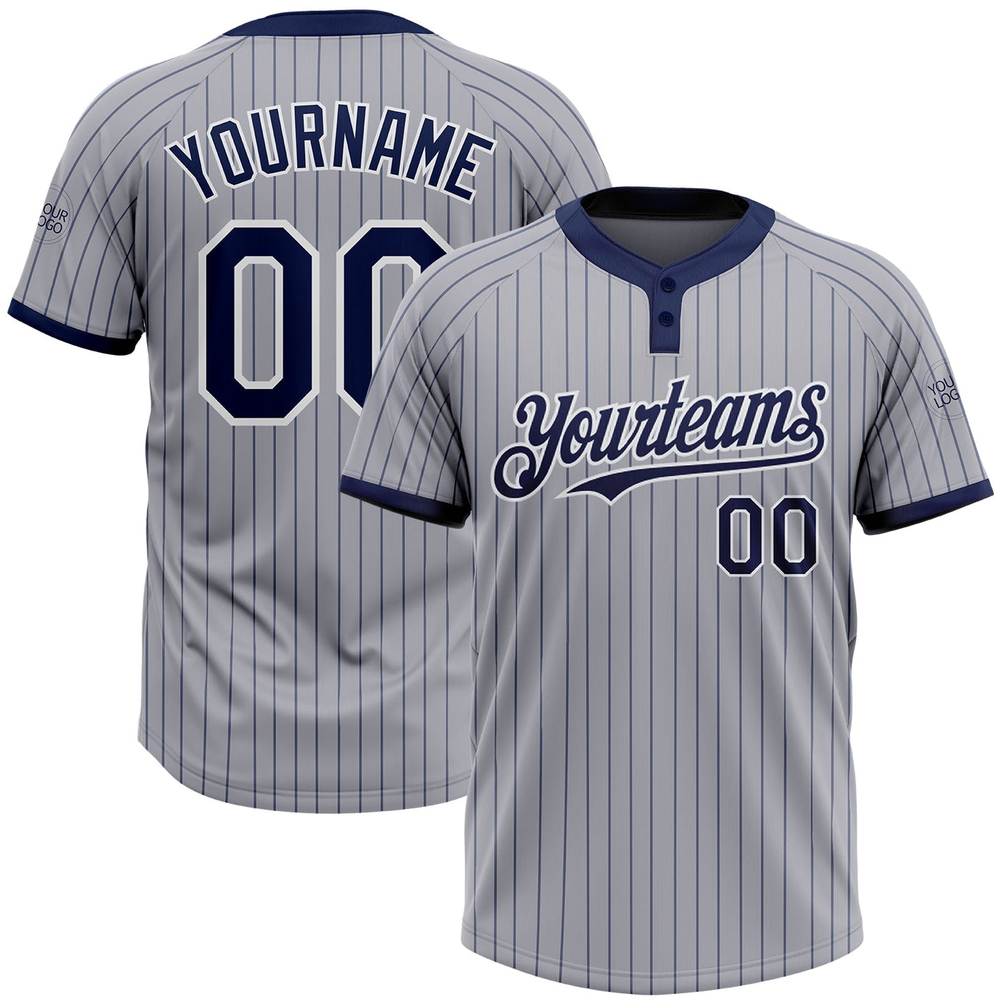 Custom Gray Navy Pinstripe White Two-Button Unisex Softball Jersey T-Shirts, Hoodie, Sweatshirt | WearSparks.com (Image 1)
