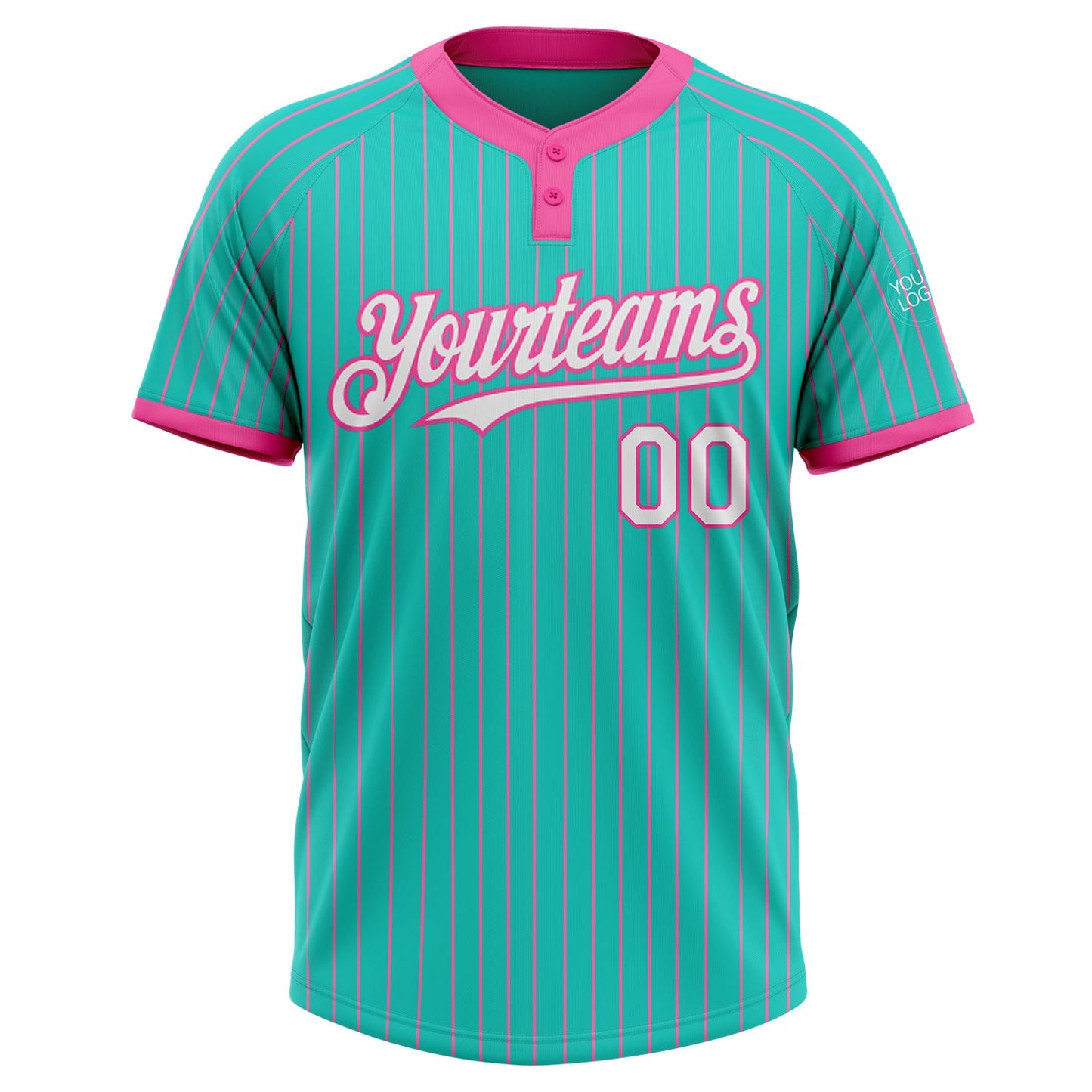 Custom Aqua Pink Pinstripe White Two-Button Unisex Softball Jersey T-Shirts, Hoodie, Sweatshirt | WearSparks.com (Image 2)