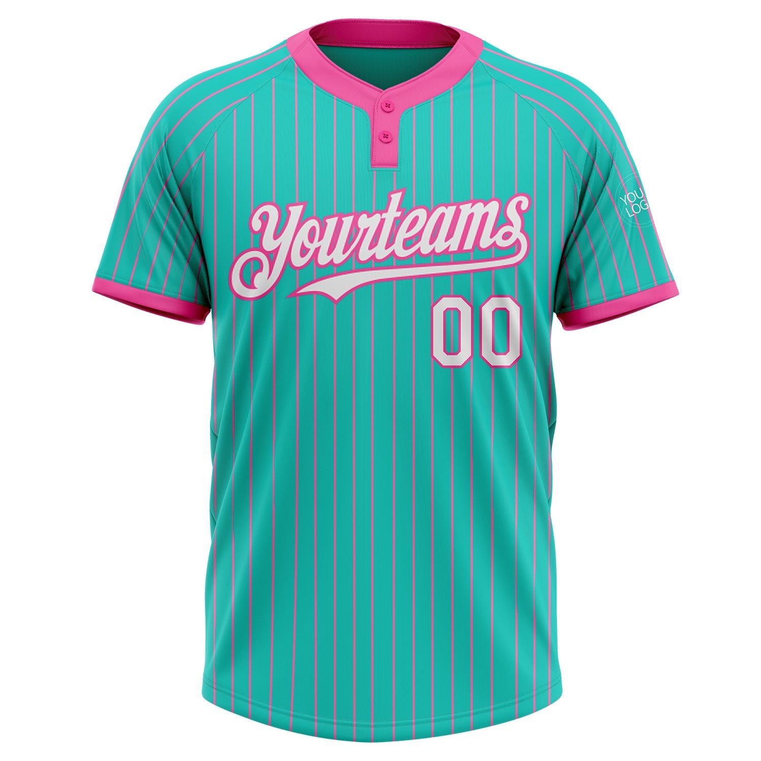 Custom Aqua Pink Pinstripe White Two-Button Unisex Softball Jersey T-Shirts, Hoodie, Sweatshirt | WearSparks.com (Image 2)