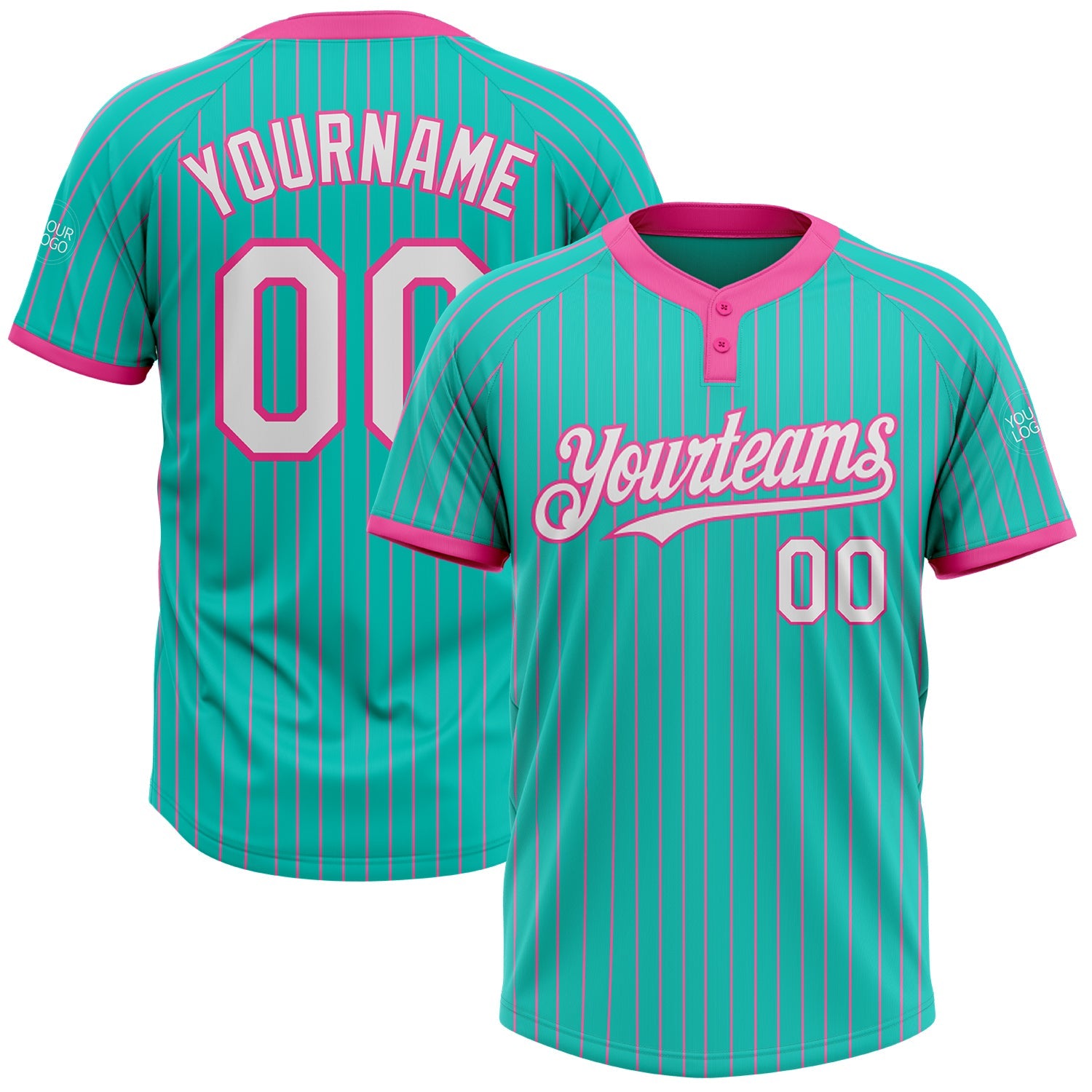 Custom Aqua Pink Pinstripe White Two-Button Unisex Softball Jersey T-Shirts, Hoodie, Sweatshirt | WearSparks.com (Image 1)