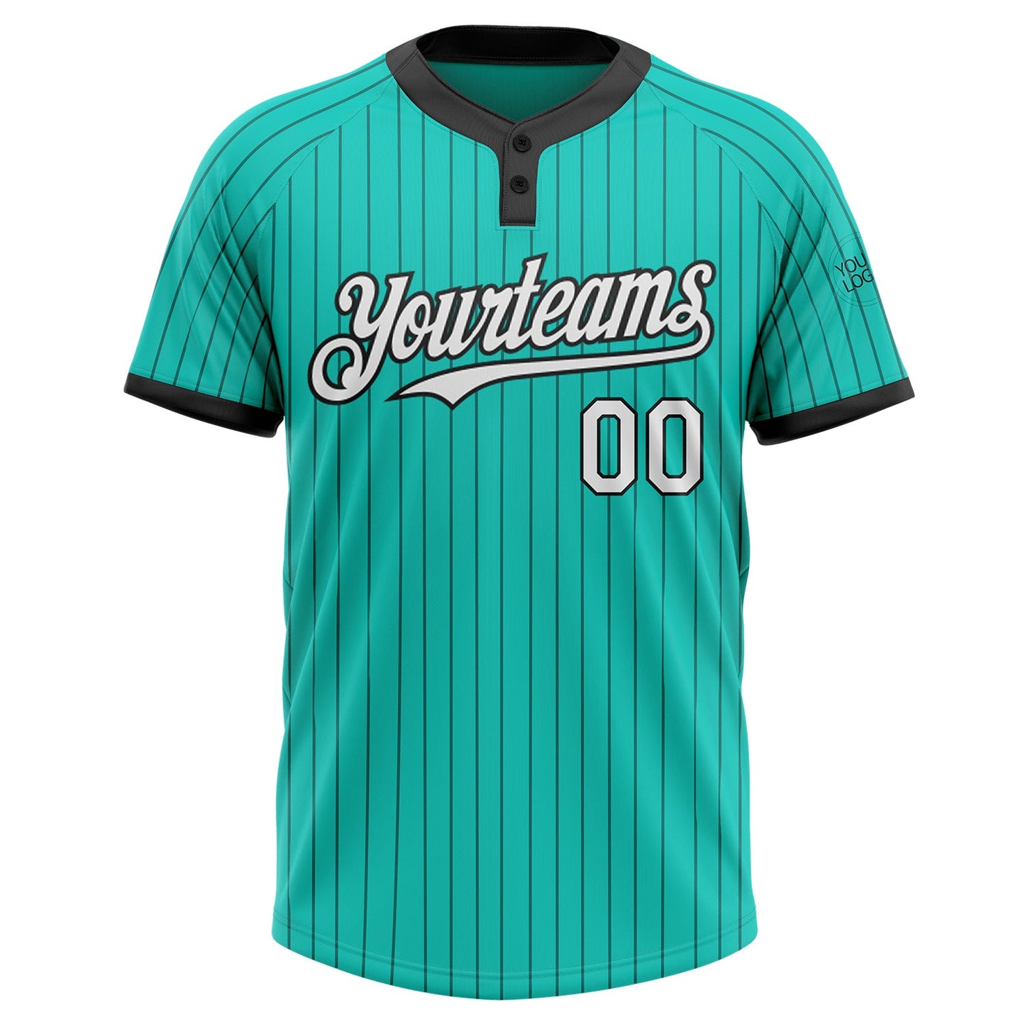 Custom Aqua Black Pinstripe White Two-Button Unisex Softball Jersey T-Shirts, Hoodie, Sweatshirt | WearSparks.com (Image 2)