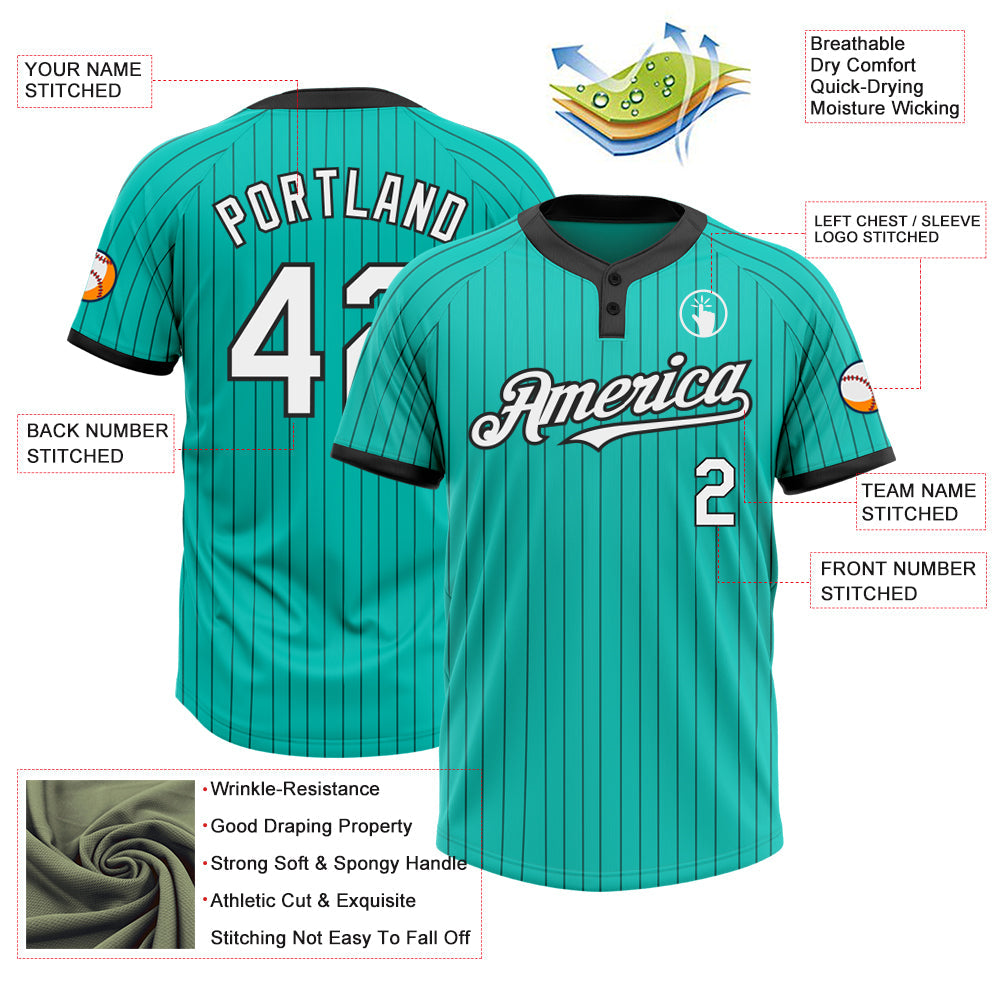 Custom Aqua Black Pinstripe White Two-Button Unisex Softball Jersey T-Shirts, Hoodie, Sweatshirt | WearSparks.com (Image 3)