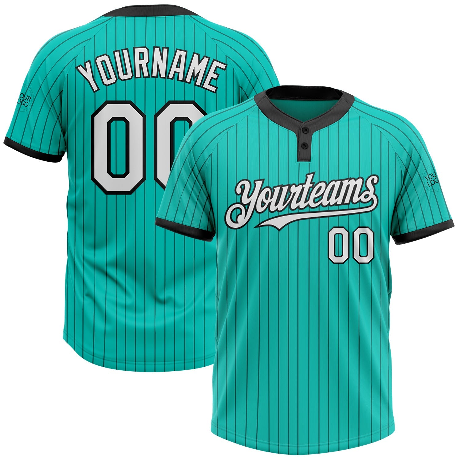 Custom Aqua Black Pinstripe White Two-Button Unisex Softball Jersey T-Shirts, Hoodie, Sweatshirt | WearSparks.com (Image 1)