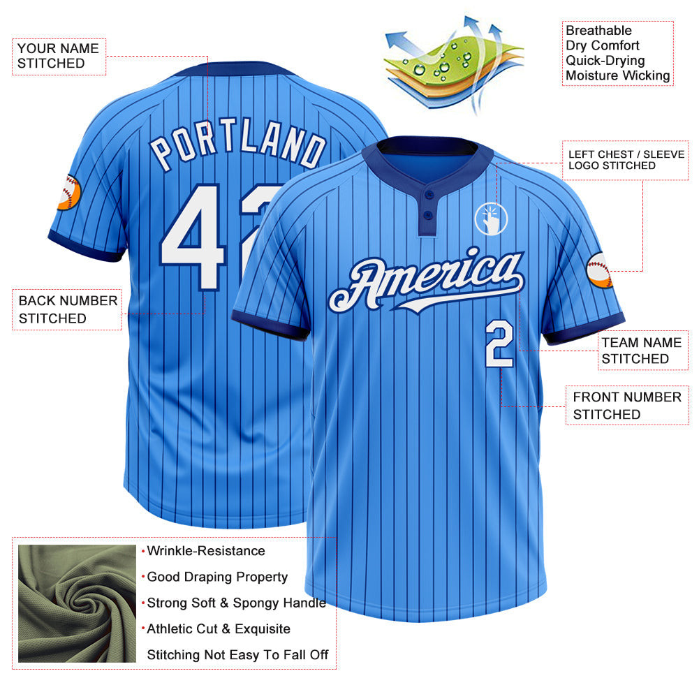 Custom Electric Blue Royal Pinstripe White Two-Button Unisex Softball Jersey T-Shirts, Hoodie, Sweatshirt (Image 3)