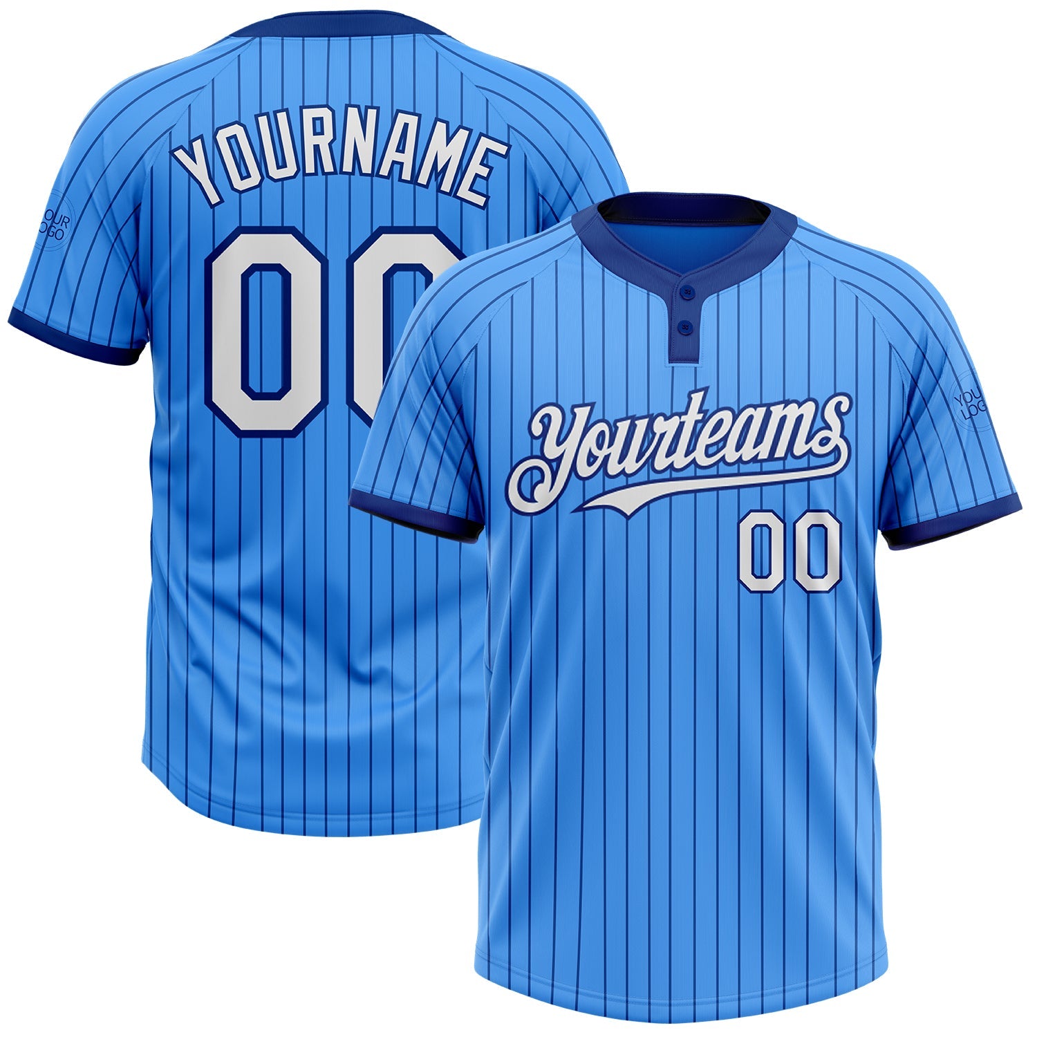Custom Electric Blue Royal Pinstripe White Two-Button Unisex Softball Jersey T-Shirts, Hoodie, Sweatshirt (Image 1)
