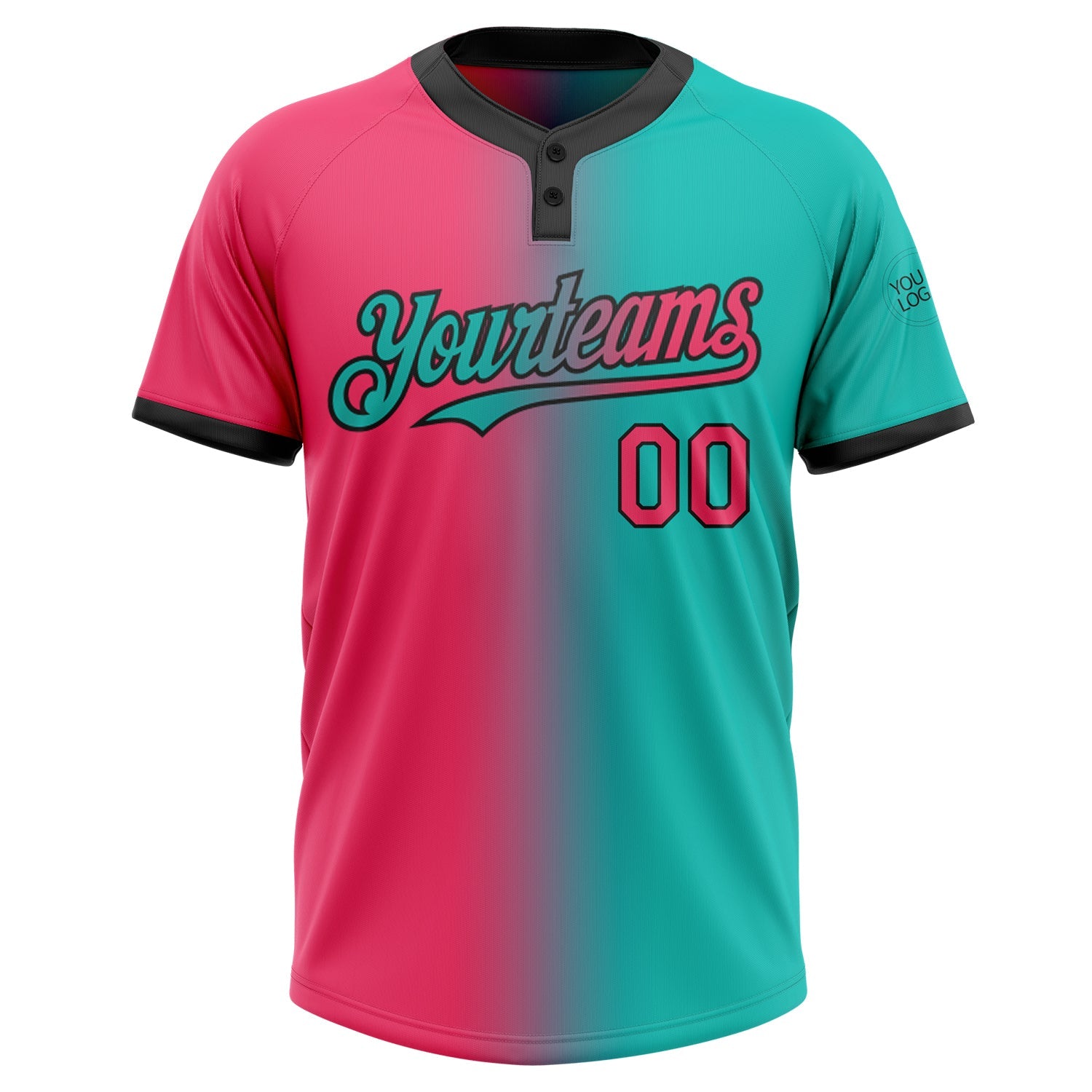Custom Aqua Neon Pink-Black Gradient Fashion Two-Button Unisex Softball Jersey T-Shirts, Hoodie, Sweatshirt (Image 2)