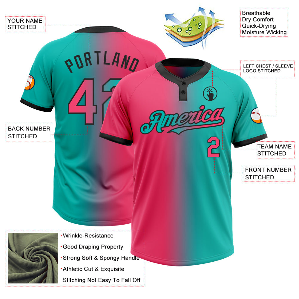 Custom Aqua Neon Pink-Black Gradient Fashion Two-Button Unisex Softball Jersey T-Shirts, Hoodie, Sweatshirt (Image 3)