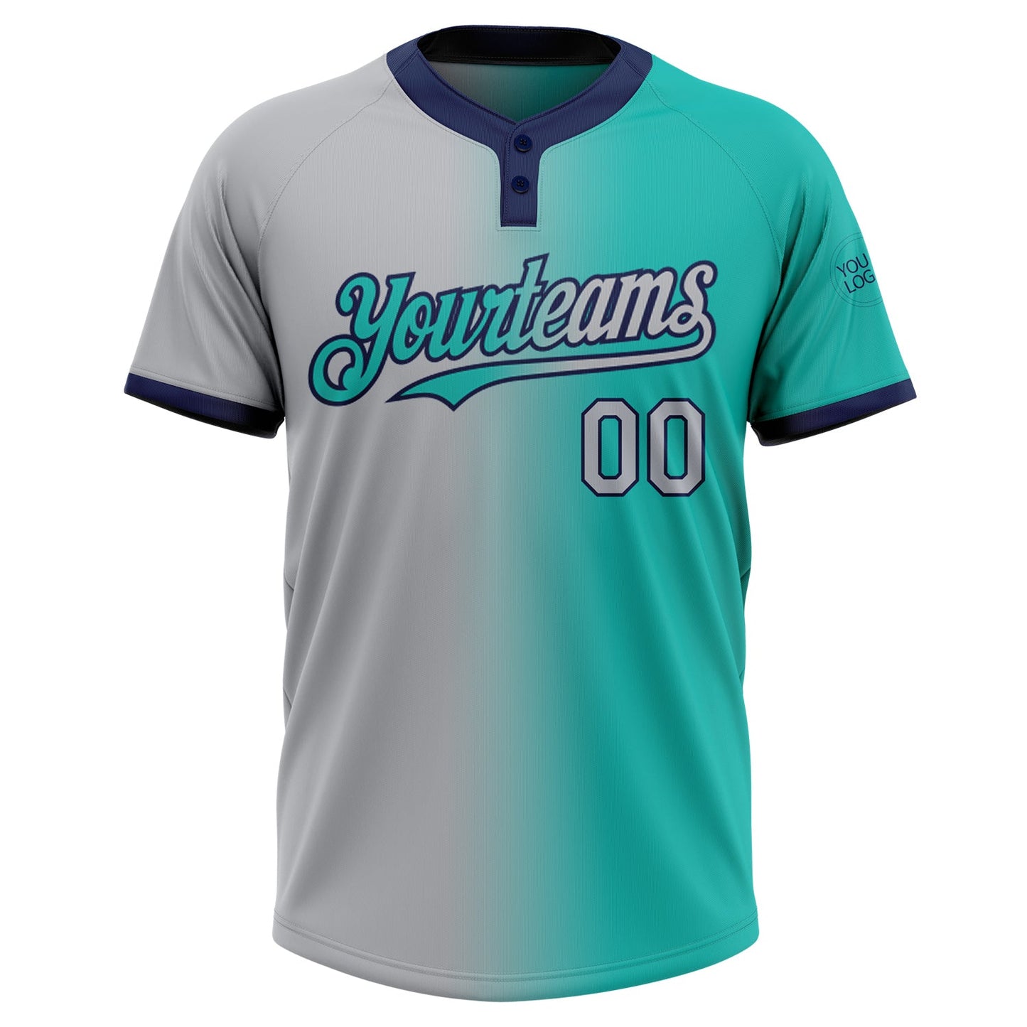 Custom Aqua Gray-Navy Gradient Fashion Two-Button Unisex Softball Jersey T-Shirts, Hoodie, Sweatshirt (Image 2)