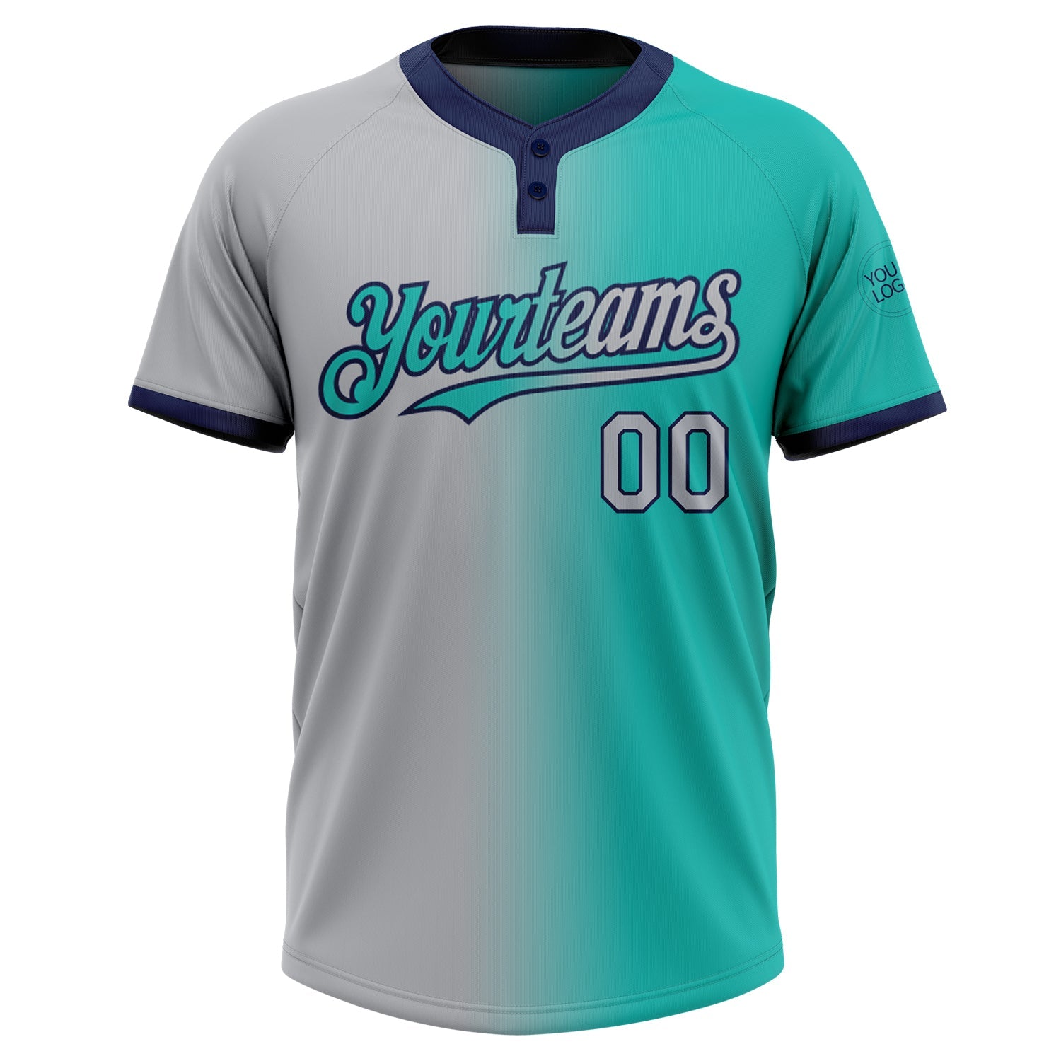 Custom Aqua Gray-Navy Gradient Fashion Two-Button Unisex Softball Jersey T-Shirts, Hoodie, Sweatshirt (Image 2)