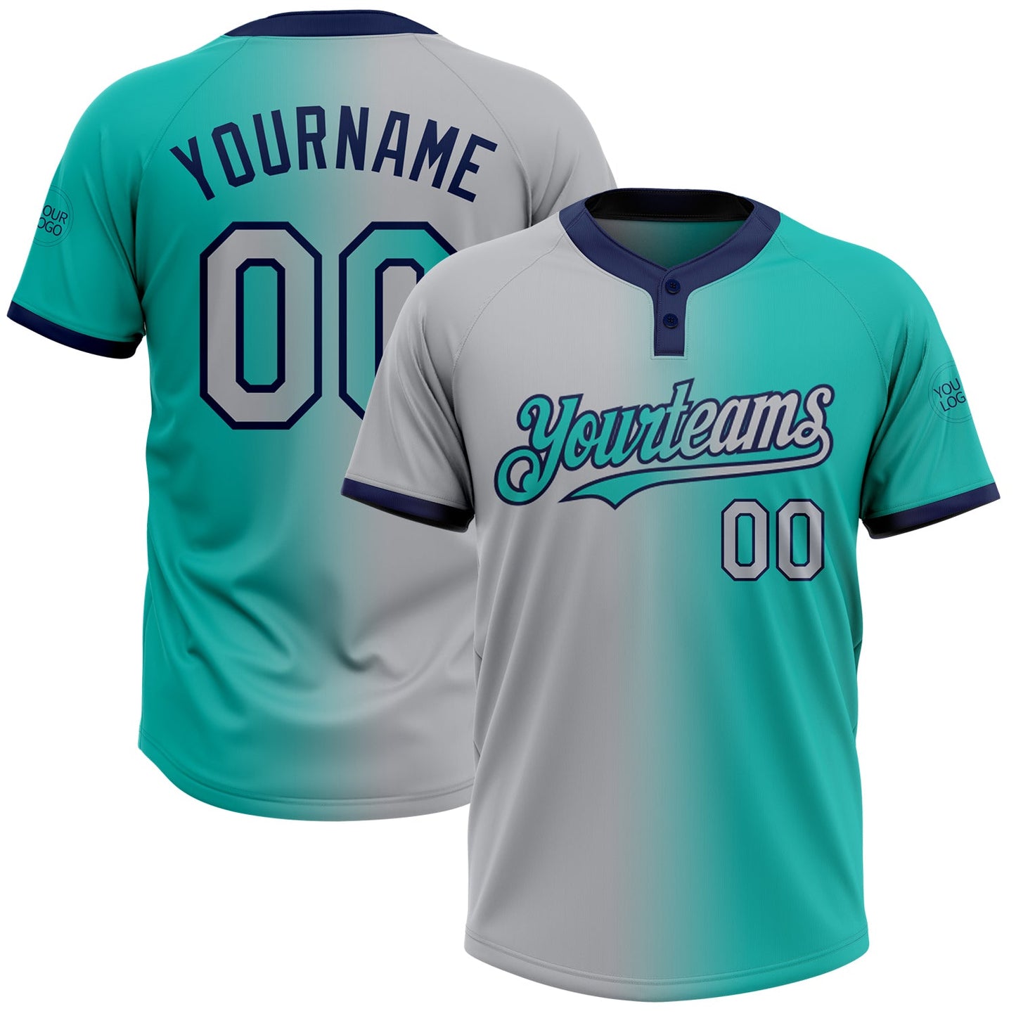 Custom Aqua Gray-Navy Gradient Fashion Two-Button Unisex Softball Jersey T-Shirts, Hoodie, Sweatshirt (Image 1)