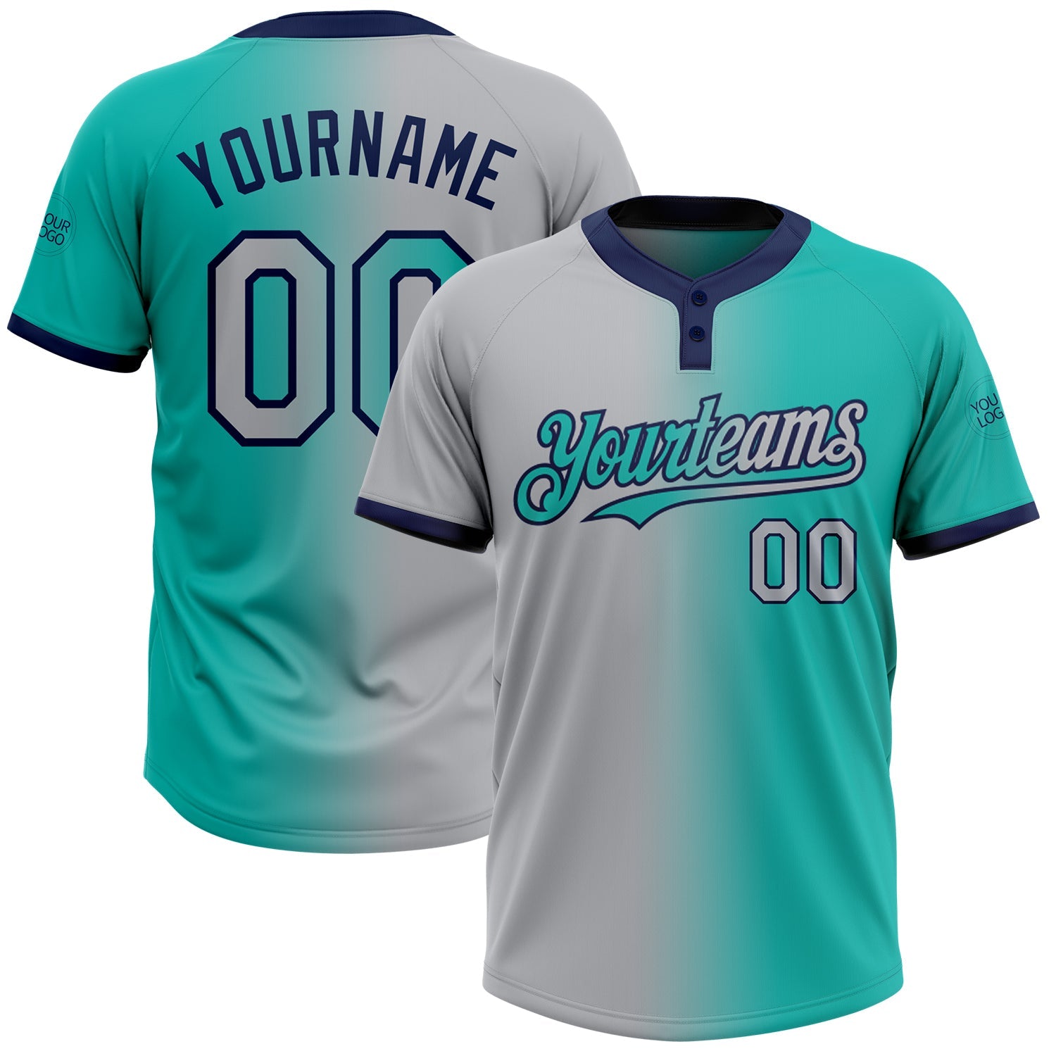 Custom Aqua Gray-Navy Gradient Fashion Two-Button Unisex Softball Jersey T-Shirts, Hoodie, Sweatshirt (Image 1)