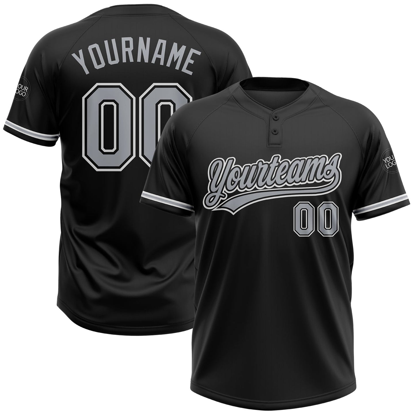 Custom Black Gray-White Two-Button Unisex Softball Jersey T-Shirts, Hoodie, Sweatshirt | WearSparks.com (Image 1)