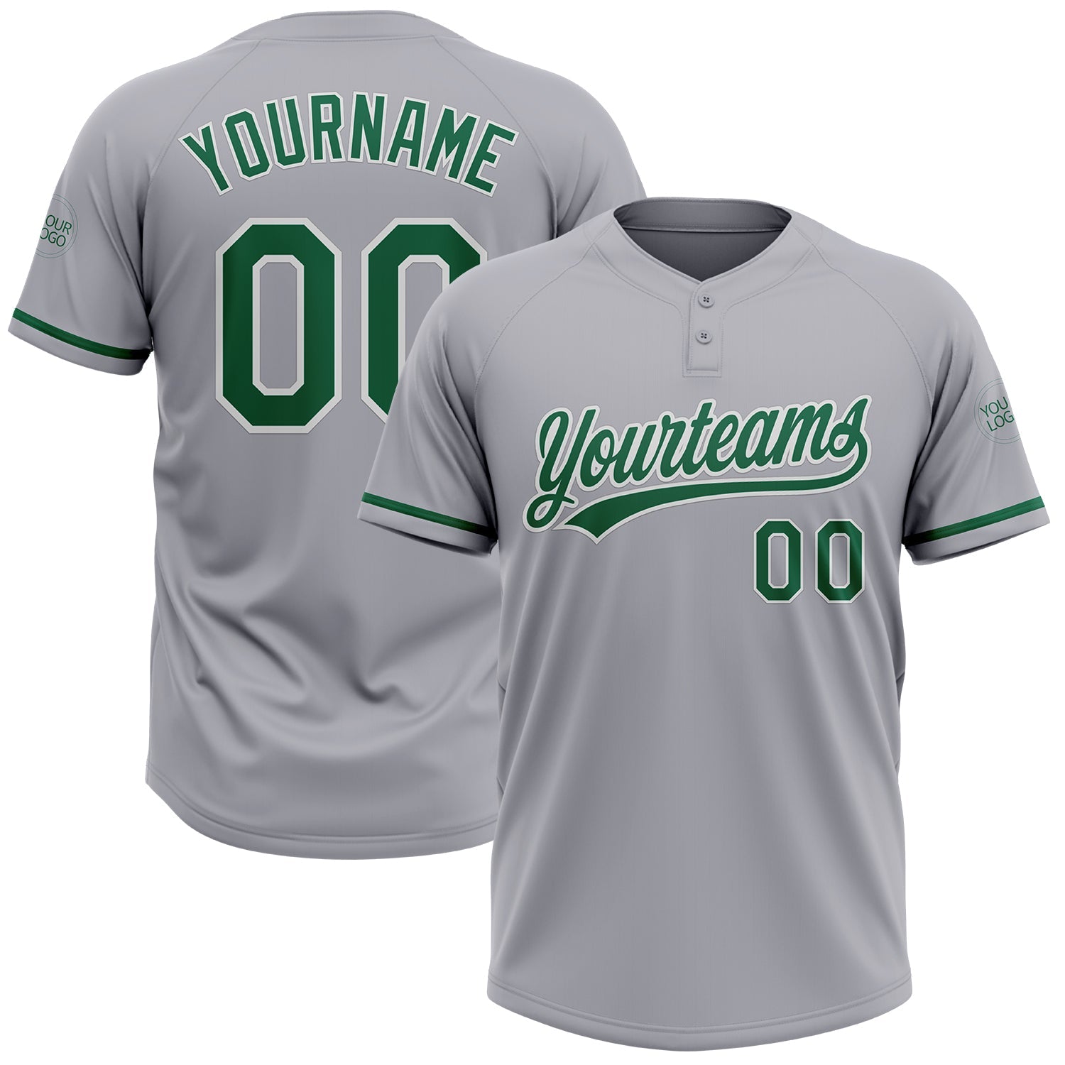 Custom Gray Kelly Green-White Two-Button Unisex Softball Jersey T-Shirts, Hoodie, Sweatshirt | WearSparks.com (Image 1)