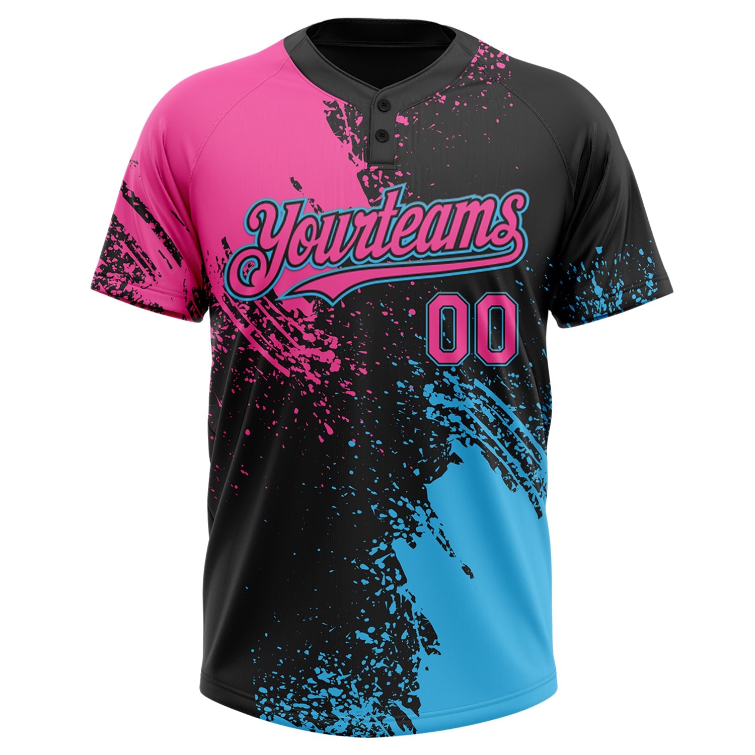 Custom Black Pink-Sky Blue 3D Pattern Abstract Brush Stroke Two-Button Unisex Softball Jersey T-Shirts, Hoodie,... (Image 3)