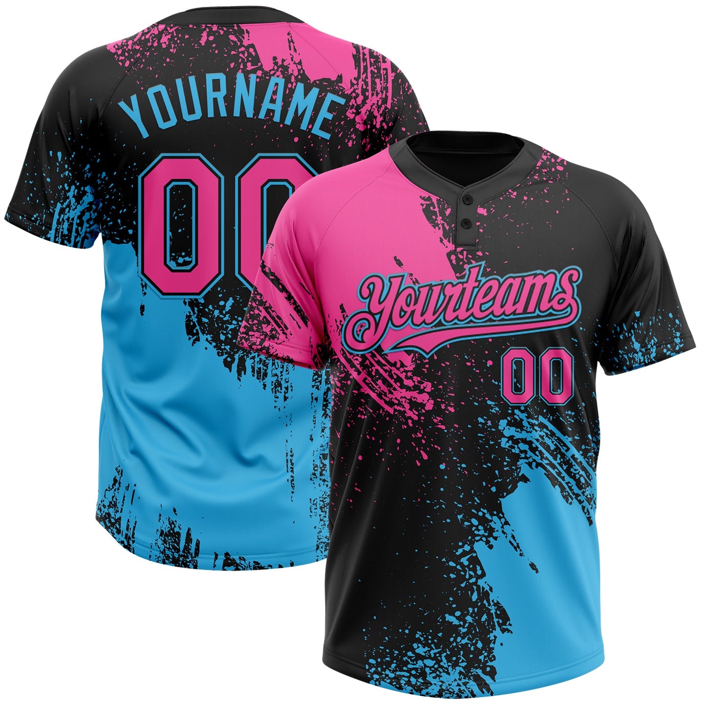 Custom Black Pink-Sky Blue 3D Pattern Abstract Brush Stroke Two-Button Unisex Softball Jersey T-Shirts, Hoodie,... (Image 1)
