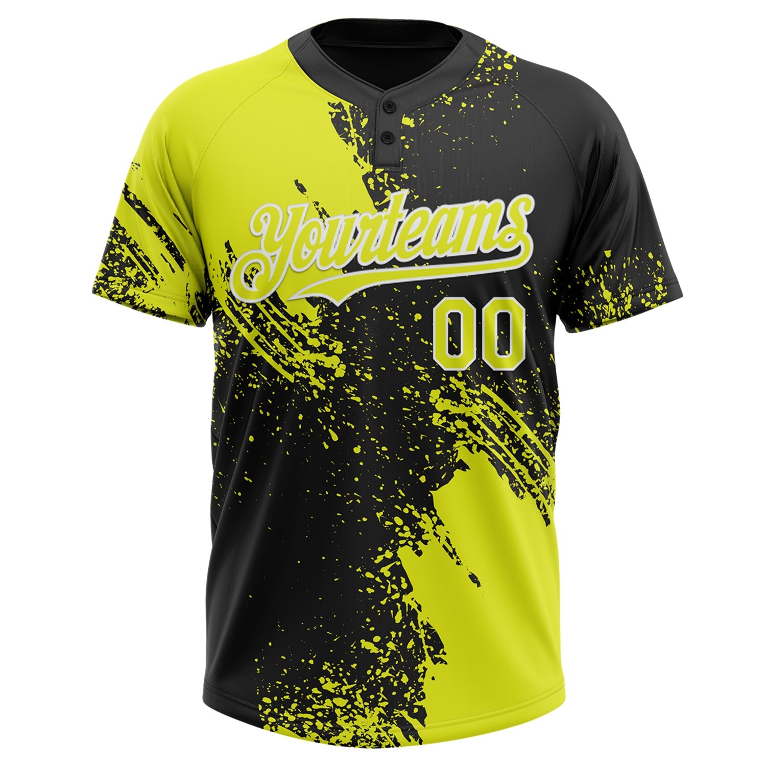 Custom Black Neon Yellow-White 3D Pattern Abstract Brush Stroke Two-Button Unisex Softball Jersey T-Shirts,... (Image 2)
