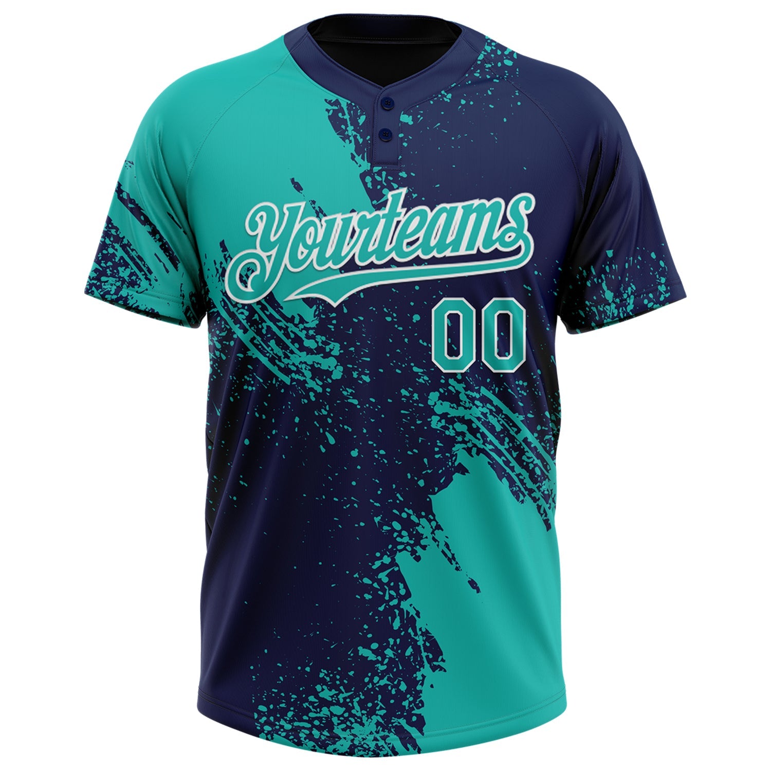 Custom Aqua Navy-White 3D Pattern Abstract Brush Stroke Two-Button Unisex Softball Jersey T-Shirts, Hoodie,... (Image 2)