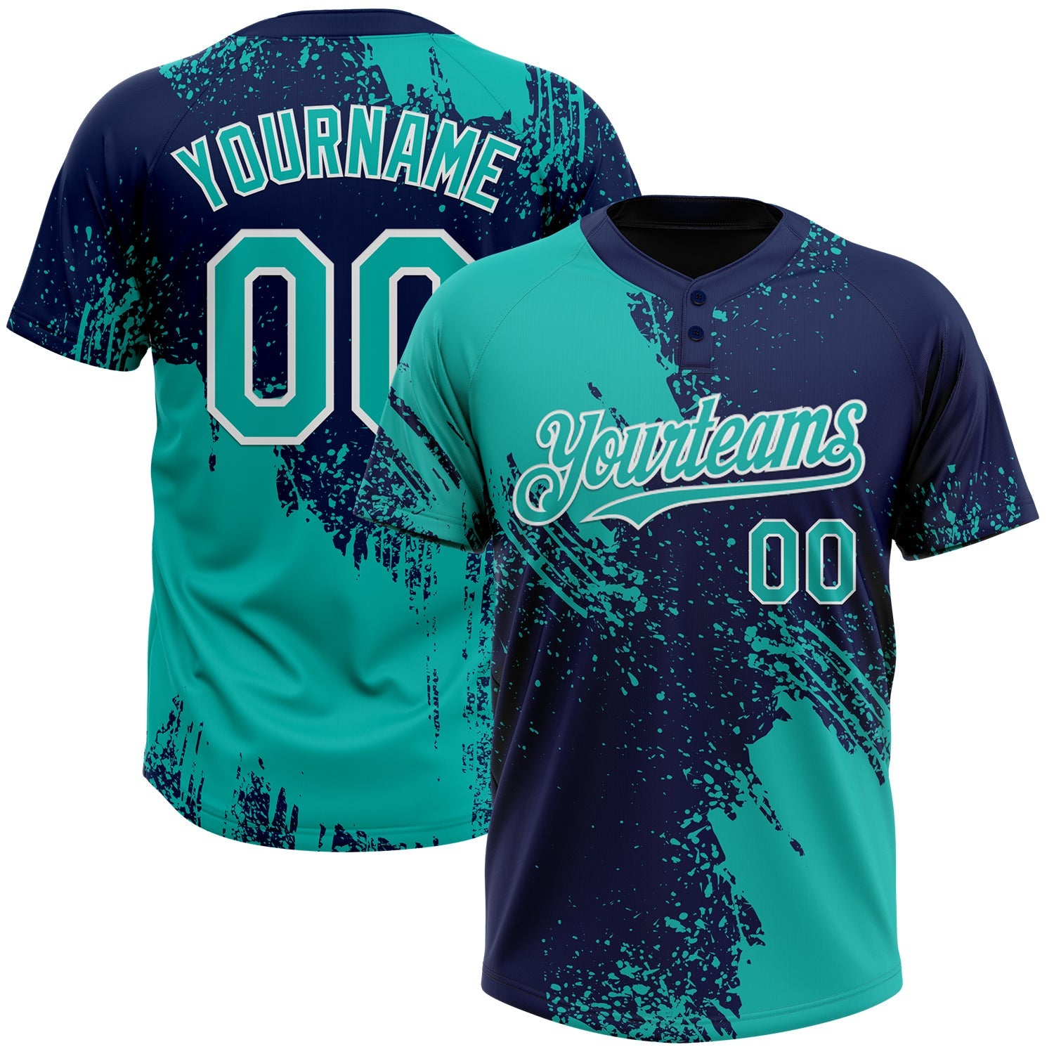Custom Aqua Navy-White 3D Pattern Abstract Brush Stroke Two-Button Unisex Softball Jersey T-Shirts, Hoodie,... (Image 1)