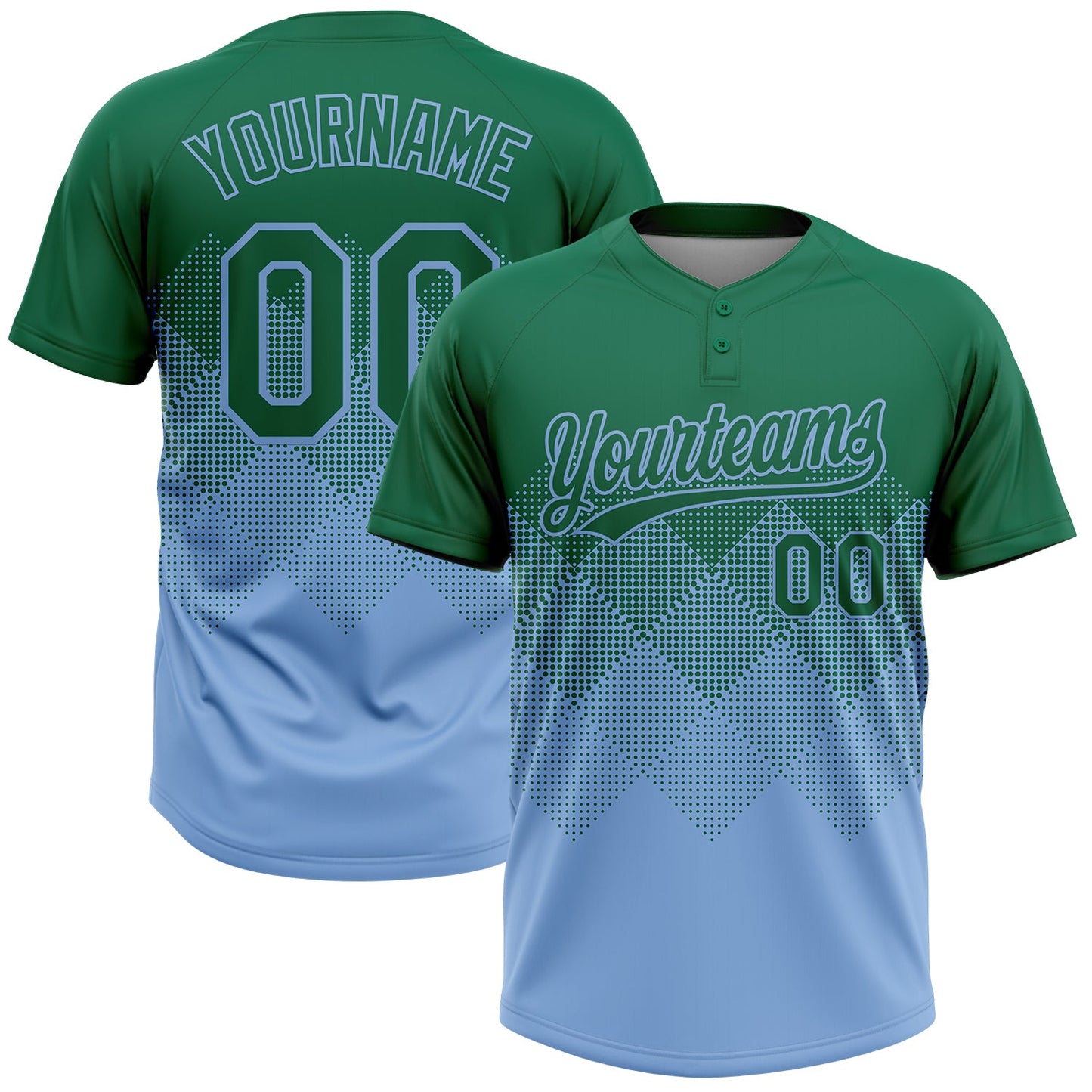 Custom Kelly Green Light Blue 3D Gradient Square Shape Two-Button Unisex Softball Jersey T-Shirts, Hoodie,... (Image 1)