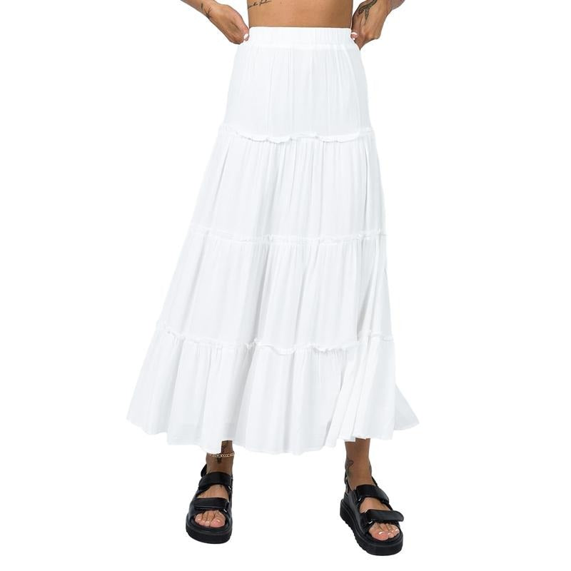Women's Long Skirts Floral Print/Solid Color Elastic Waist Skirts Spring Summer Big Swing Loose Casual Skirts Spandex...