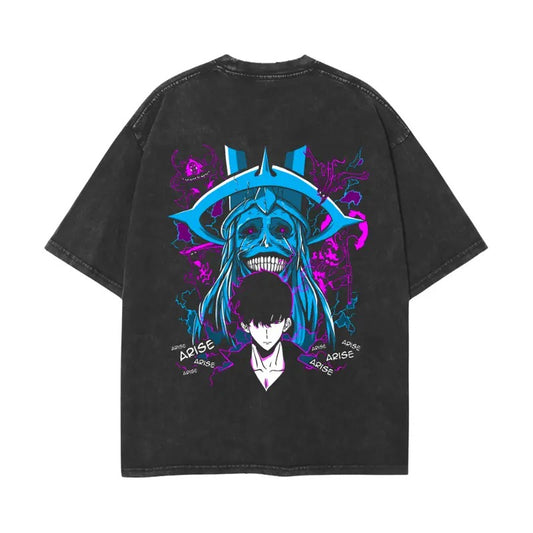 Solo Leveling Shirt Washed Vintage Oversized T-Shirt, Anime Manga Washed Heavy Cotton Special Graphic T-shirt Gift For...
