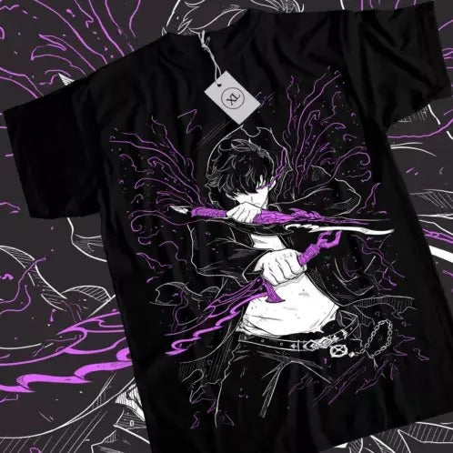 Solo Leveling T-Shirt Sung Jinwoo New Anime Manga Black Shirt Tee All Size Hoodie, Sweatshirt | WearSparks.com