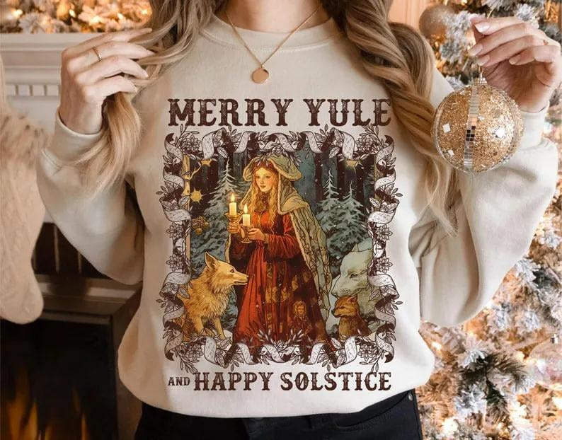 Solstice Christmas Sweatshirt Merry Yule & Happy Solstice Winter Solstice Sweatshirt, Happy Winter Solstice Shirt,...