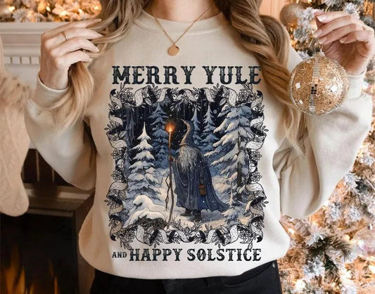 Solstice Christmas Sweatshirt Merry Yule & Happy Solstice Winter Solstice Sweatshirt, Pagan Christmas Shirt, Winter...