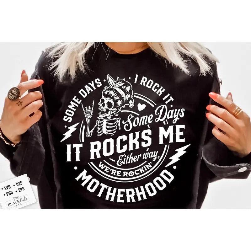 Some days I rock it some days it rocks me shirt, Funny motherhood skull shirt - clothing by WearSparks.com