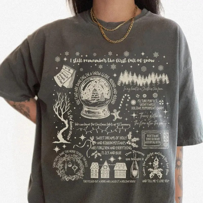 Song Lyrics Collage with Christmas Symbols & Lyrics , Swift Christmas Shirt, Cozy Swiftie Fall Apparel Hoodie, Sweatshirt