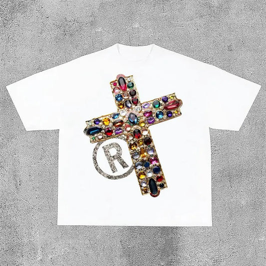 Sopula Vintage Diamond Cross Graphic Print Casual Cotton T-Shirt Hoodie, Sweatshirt | WearSparks.com