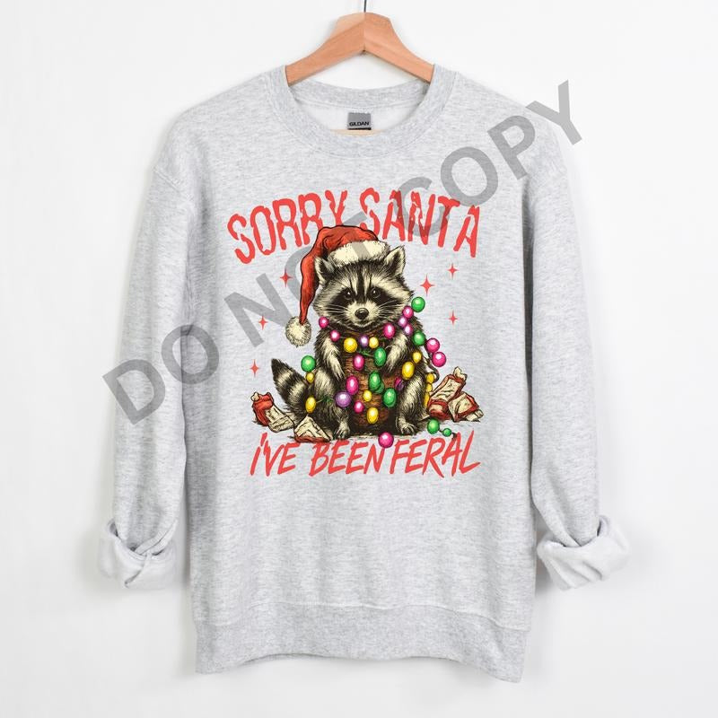 Sorry Santa I've Been Feral  Cotton Casual Crewneck Sweatshirt Hoodie Women's Graphic Top Pullover Streetwear Style...