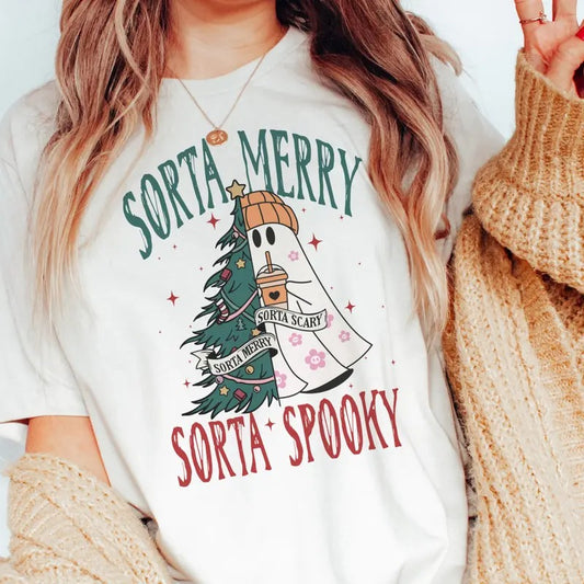 Sorta Merry Sorta Spooky Tee Christmas Spooky Tshirt Girly Christmas Halloween Sweatshirt Sora Christmas Sorta Spooky...