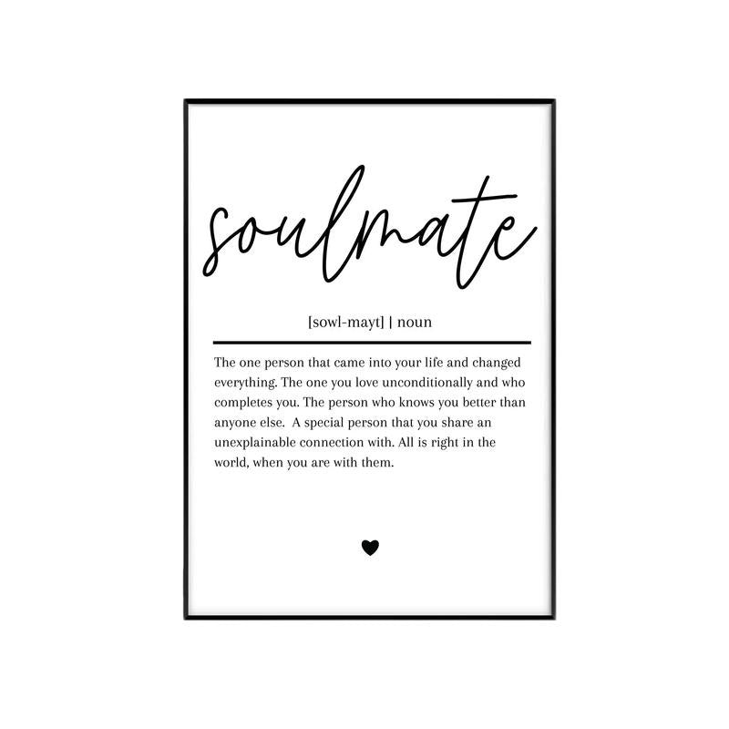 Soulmate Definition Print, Anniversary Gift, Girlfriend, Boyfriend, Husband, Wife, Gifts For Her Him Wall Art, Poster...