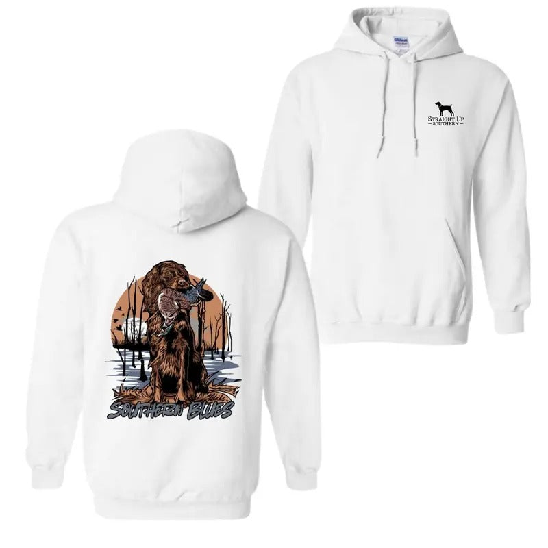 Southern Blues T-Shirt, Hoodie Hunting Dog Graphic With Duck, Menswear Fabric Menswear Fleece Kangaroo Fleece Kangaroo...