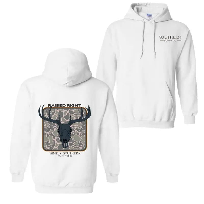 Southern Outfitters Raised Right T-Shirt, Hoodie Bold Deer Skull Design , White Camo Graphic Tee , Unisex Shirt for...