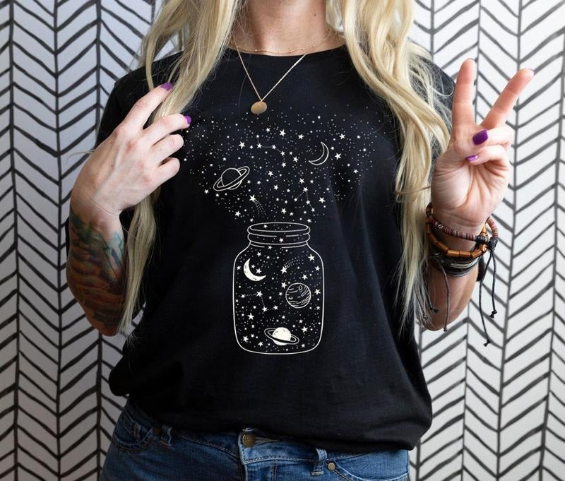 Space Shirt, Star Galaxy T shirt, Astronomy Shirt, Outdoors Shirt, Crescent Moon, Milky Way, Star Unisex Shirt,...