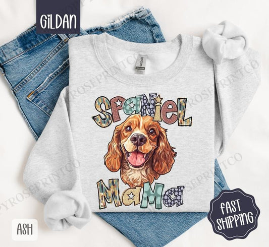 Spaniel Mama Sweatshirt, Dog Mama Women's Crewneck, Cute Spaniel Mom Women's Sweatshirt T-Shirts, Hoodie | WearSparks.com